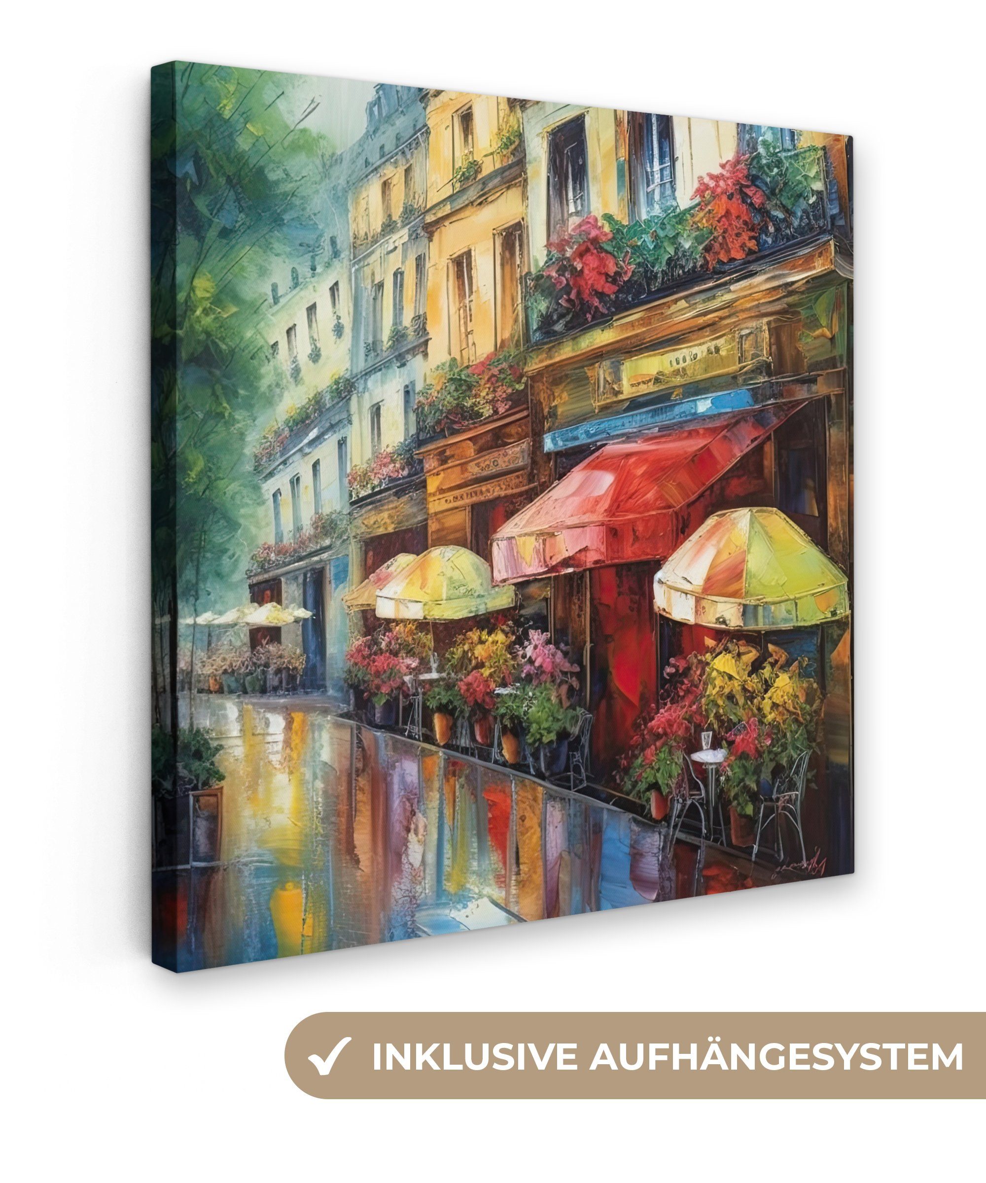 OneMillionCanvasses® Leinwandbild Straße - Ölfarbenoptik - Farbenfroh - Stadt, Fotodruck (1 St), Wandbild, Deko Schlafzimmer Wohnzimmer Flur 20x20 cm