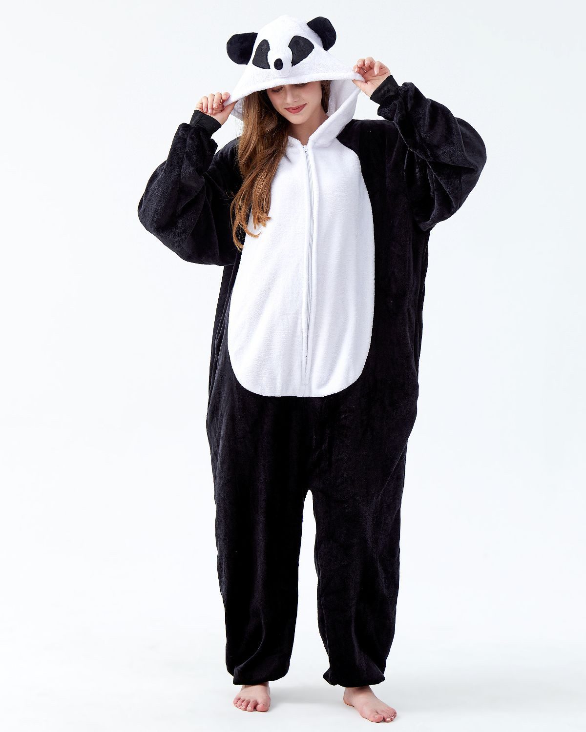 Corimori Partyanzug Onesie Ganzkörper Kostüm für Erwachsene, Panda-Kostüm Herren Karneval Fasching Tier-Kostüme Panda Pandabär,L