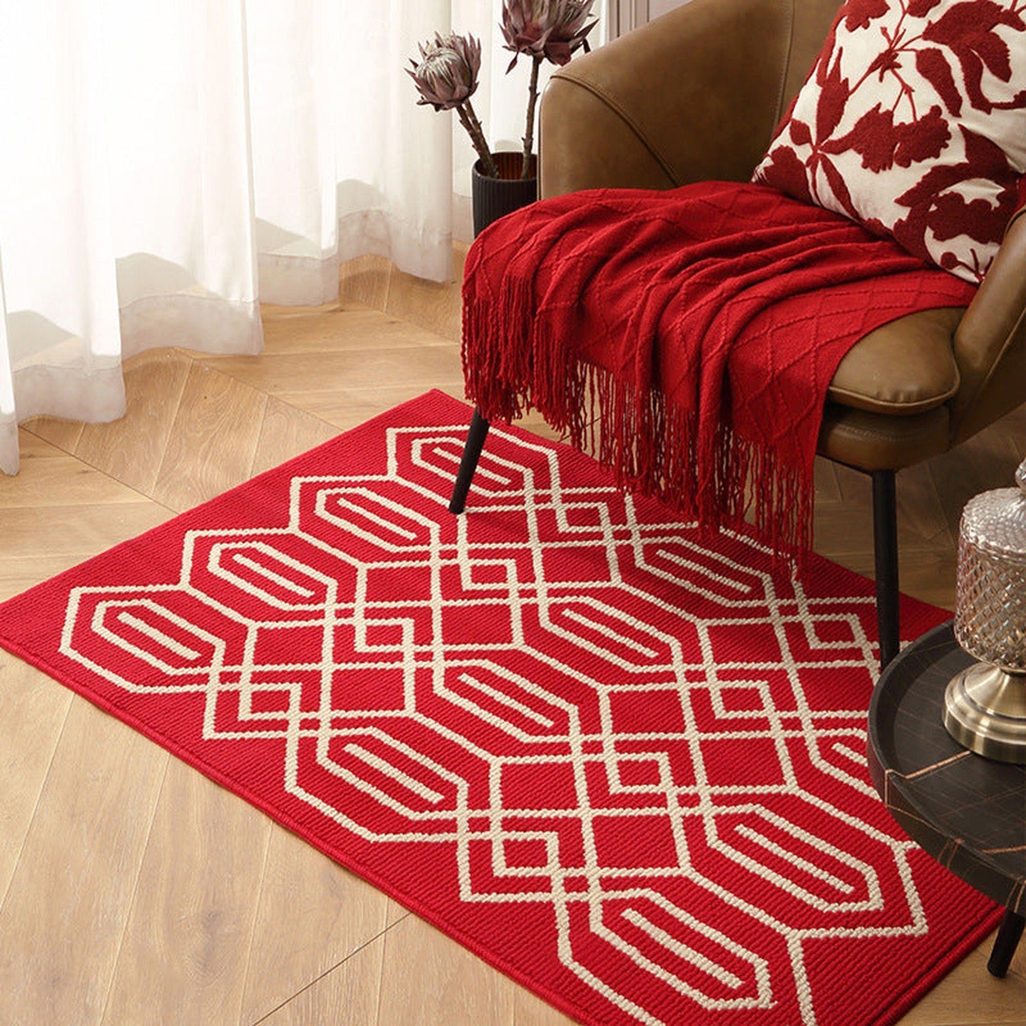 Teppich Eingangsmatten - Neujahrsrote feierliche Fußmatten, AUKUU, 50*80CM,  Anti-Rutsch-Matten für den Haushalt, Eingangsteppiche