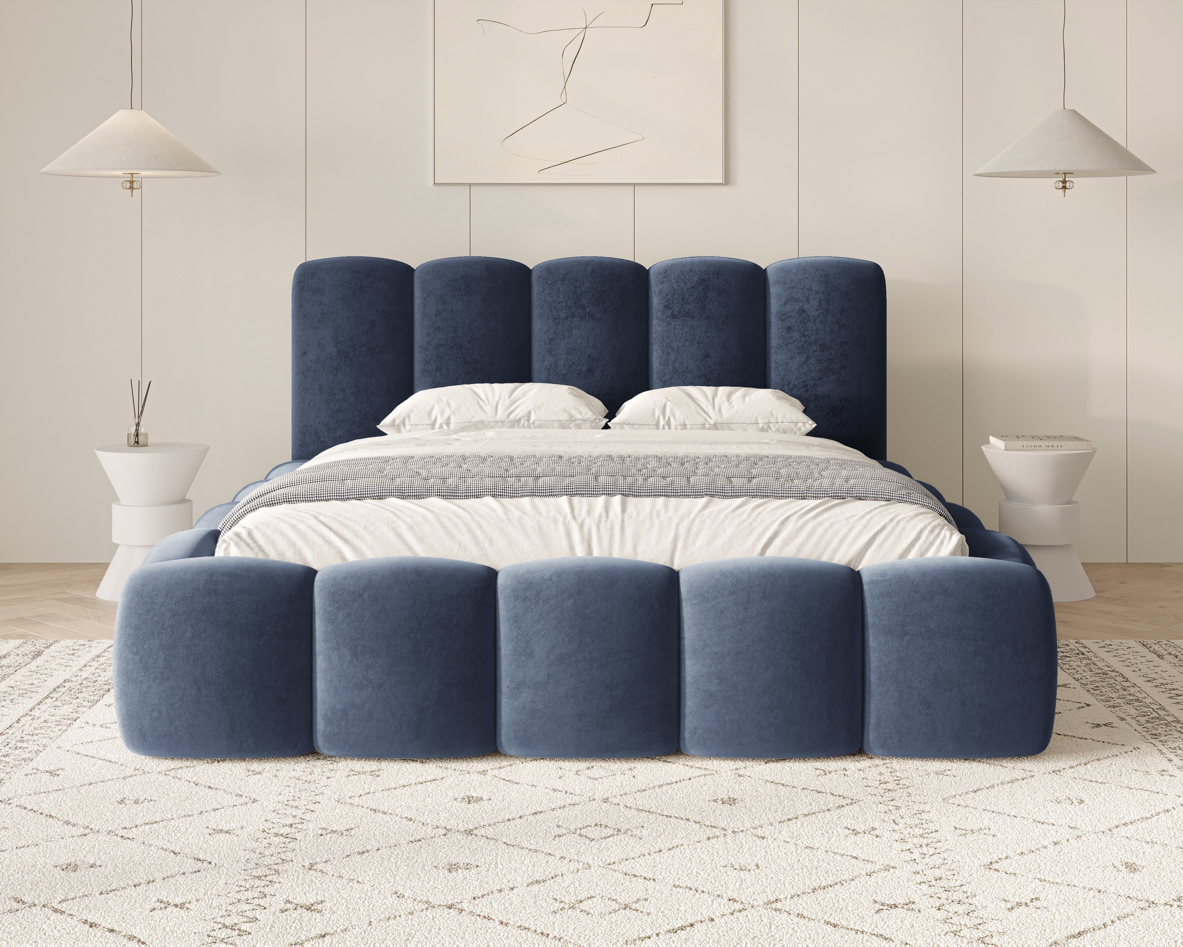 MOEBLO Polsterbett BUBBLE 18 (Polsterbett Bubble mit Bettkasten und Lattenrost aus Samt Velvet Velour Wolkenbett - Polsterbett 140), Maße (B x H x T): 163/183/203 x 100 x 220 cm