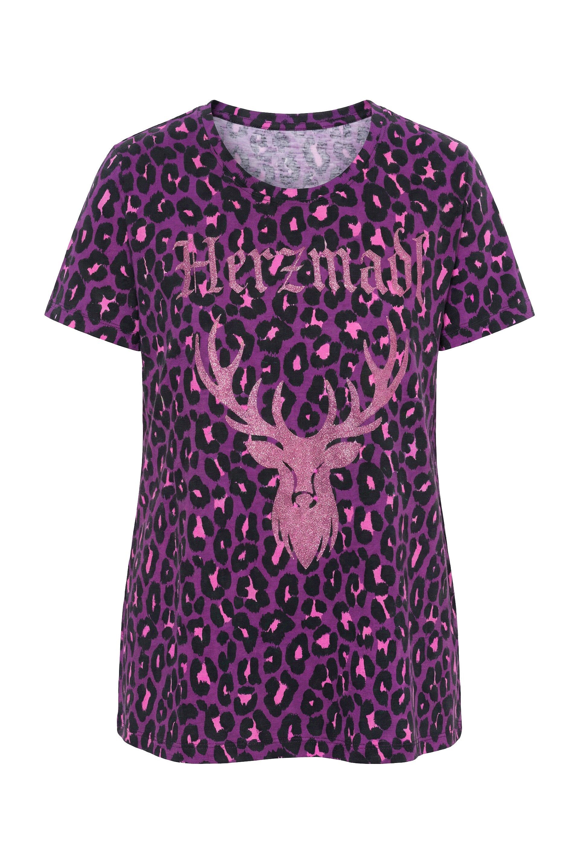Ulla Popken T-Shirt T-Shirt Leomuster Hirsch Rundhals Halbarm