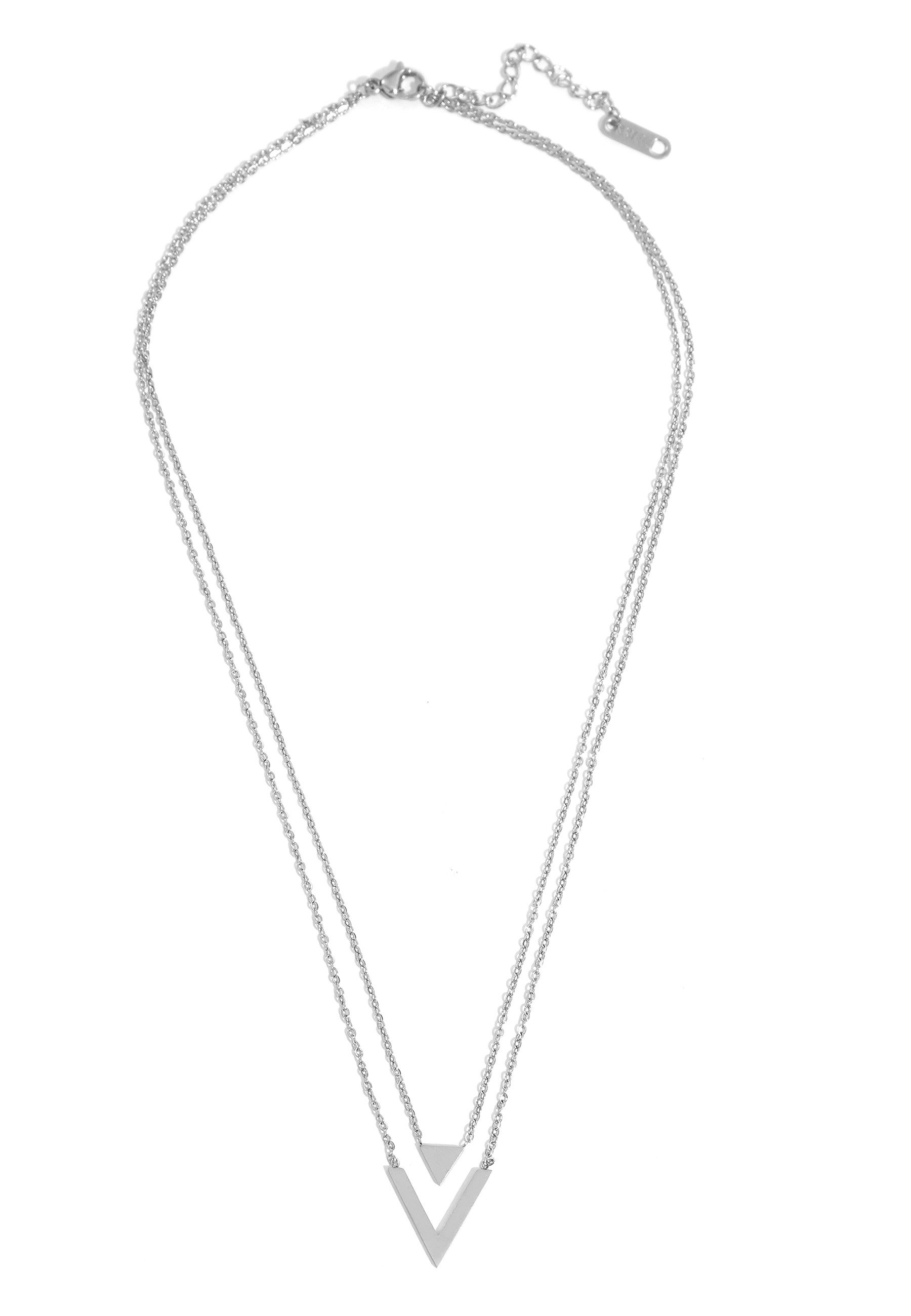 Kette mit Anhänger Edelstahl Doppelreihig Schmuck Halskette Triangel