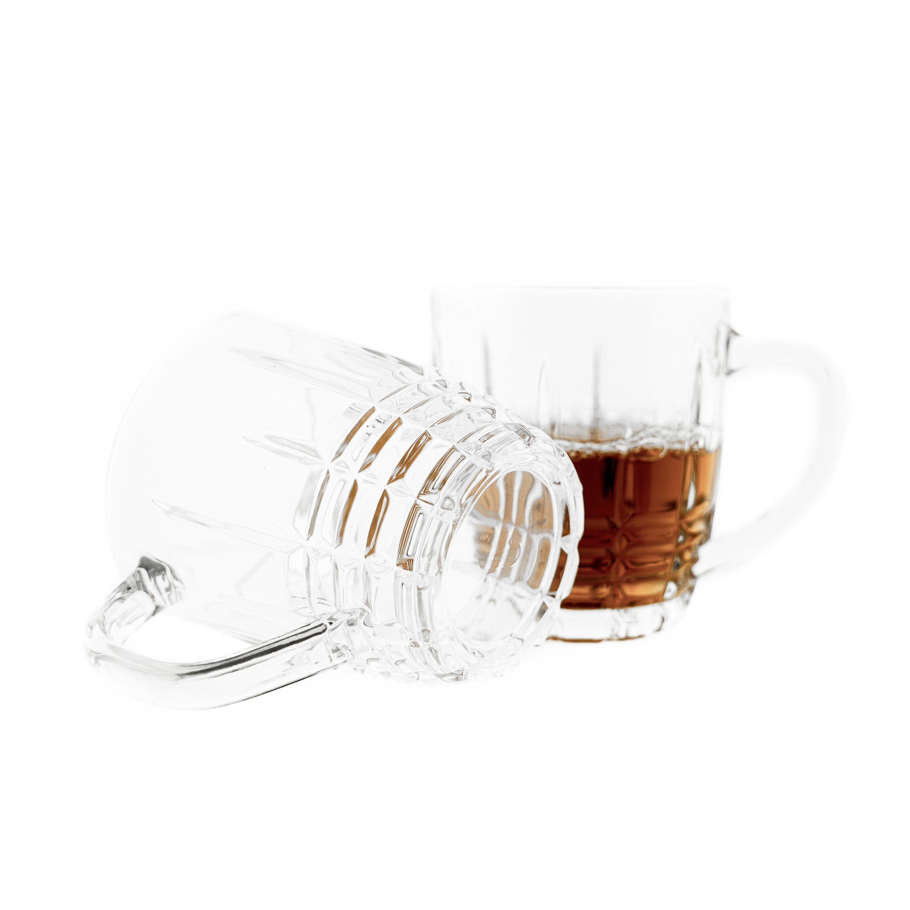 Almina Teeglas 6er-Gläser Set mit Henkel Teeglas Kaffeeglas Transparent mit Design, 6-tlg.