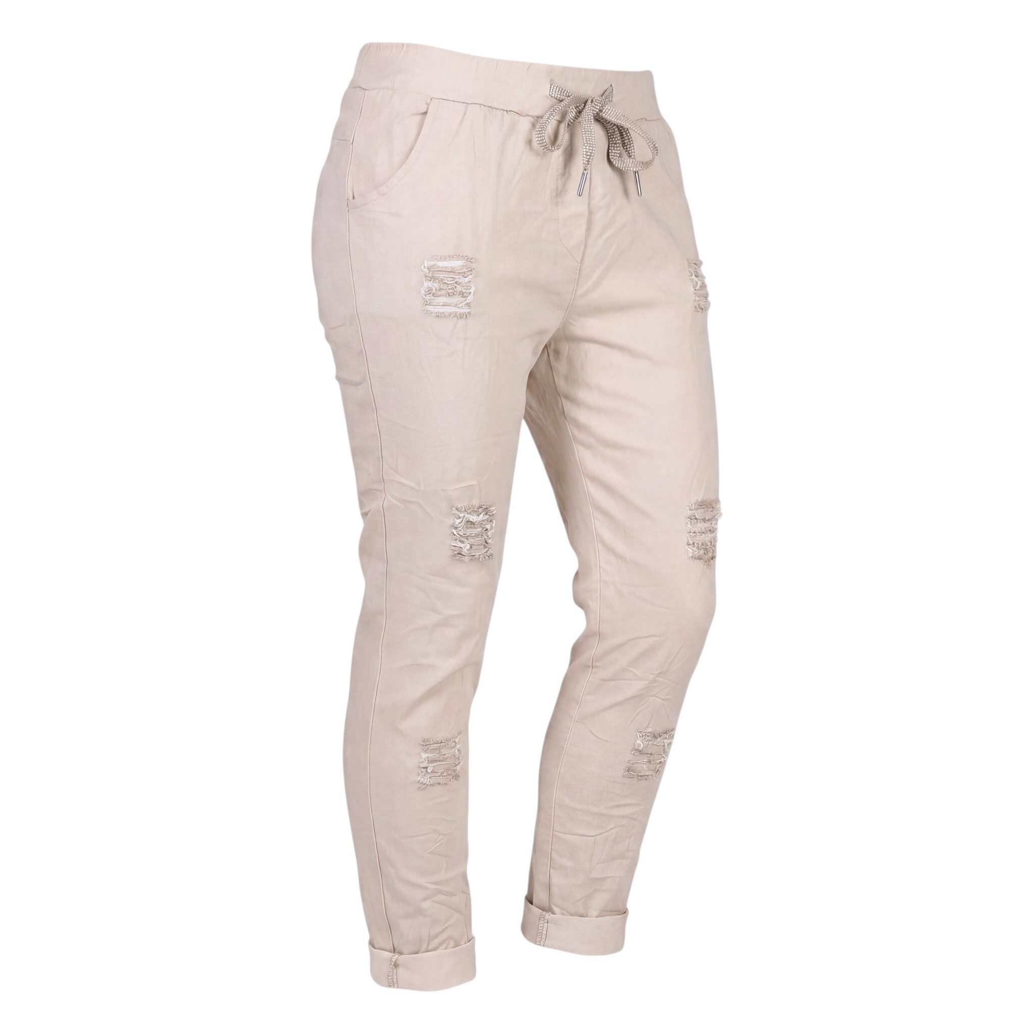 OriginalYou Chinohose Sommerliche Damenhose mit Kordelzug Chino Hose im Used Look moderner Knitterlook, Vintage, Gummibund mit Kordelzug