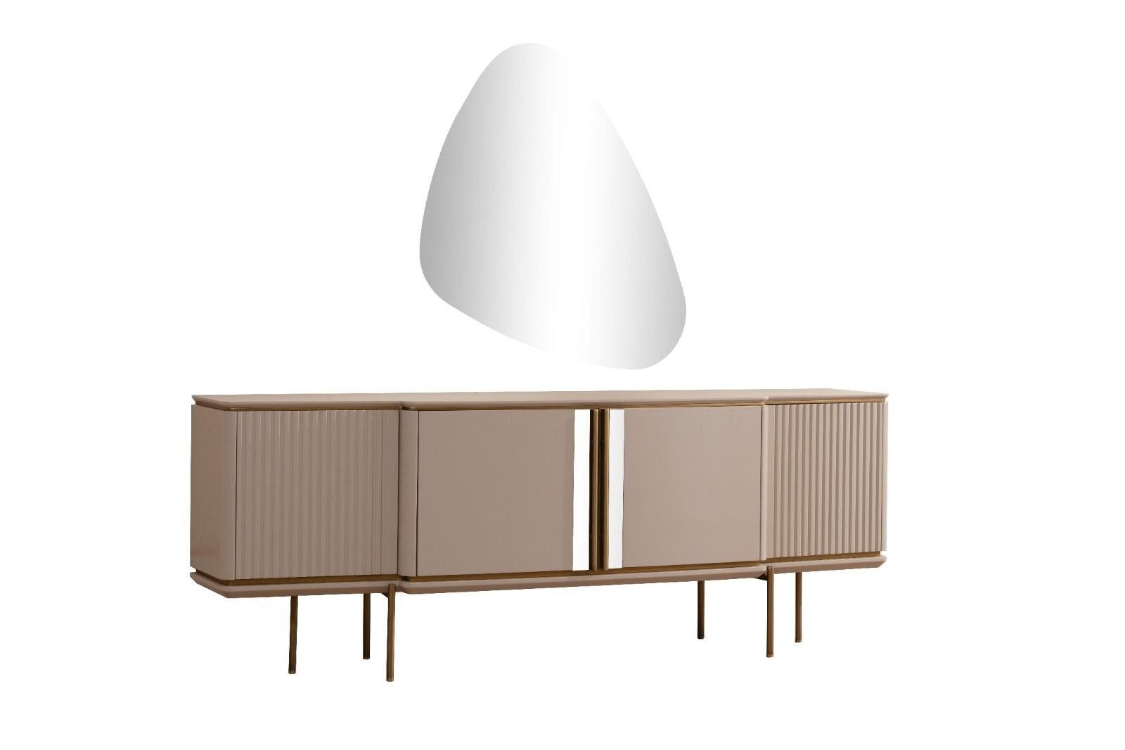 JVmoebel Sideboard Beige Anrichte mit Spiegel aus Holz für modernes Esszimmer (2 St., 1x Anrichte + 1x Spiegel), Made in Europa