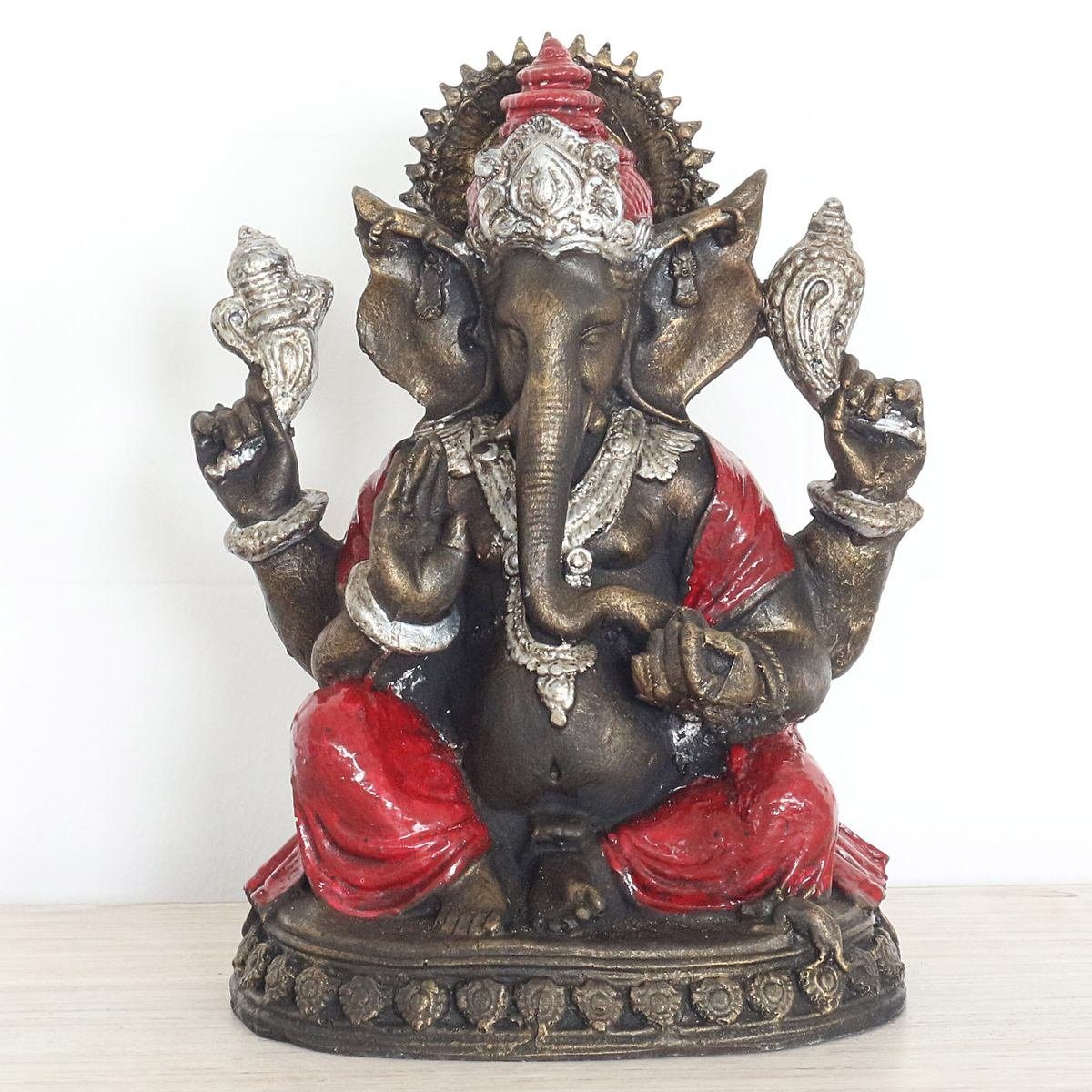 Oriental Galerie Dekofigur Figur Ganesha Elefant Rot Resin 28 cm (1 St), traditionelle Herstellung in Handarbeit im Ursprungsland