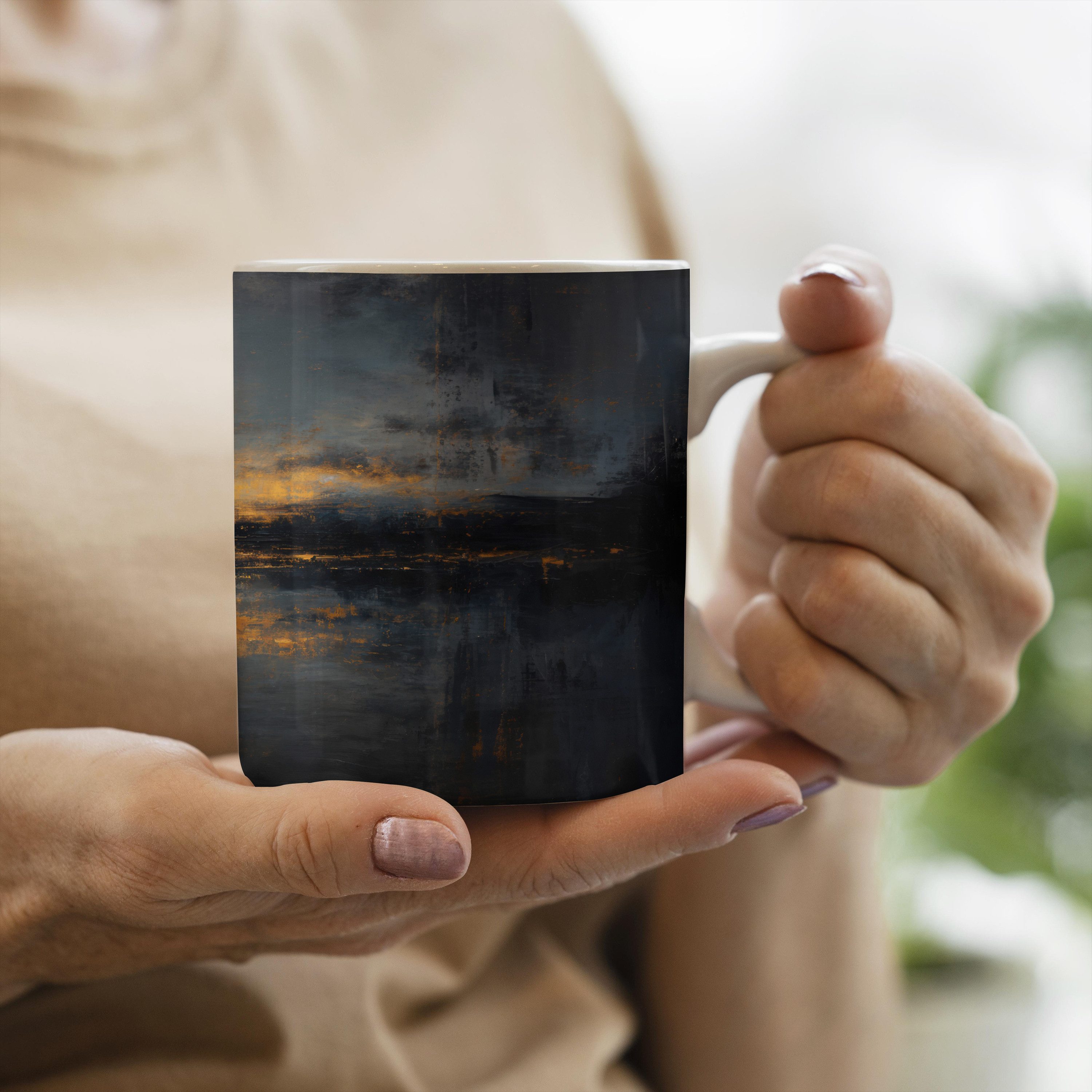 MuchoWow Tasse Goldene Reflexion auf dem Wasser, 1-tlg., Keramik, Kaffeetassen, Teetasse, Becher, Kaffeebecher, Geschenk
