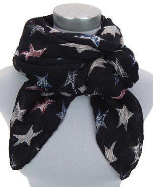Ella Jonte Modeschal, leichter Schal mit Sterne rot schwarz oder braun plissiert Viskose