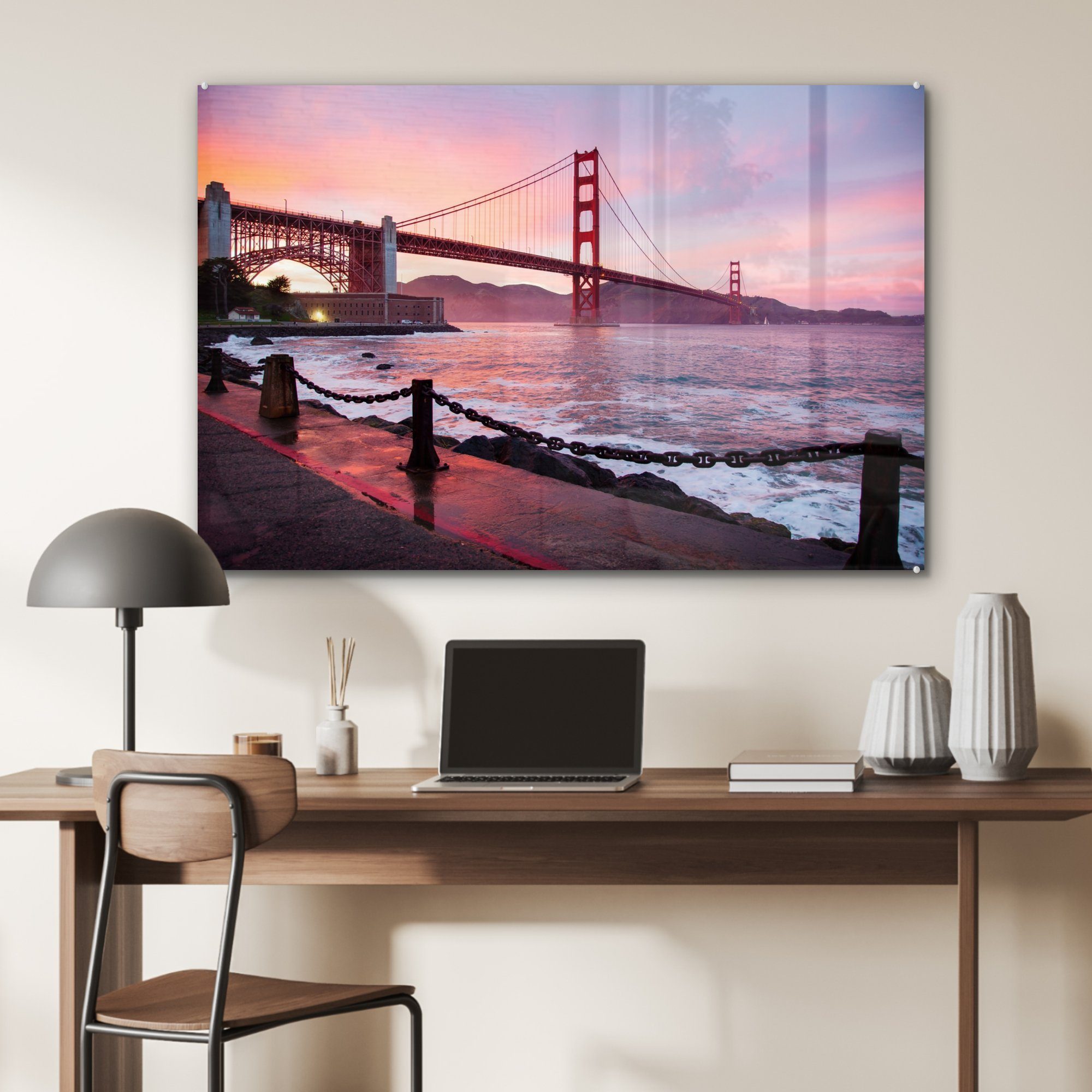Wohnzimmer Schlafzimmer Meer MuchoWow St), (1 Acrylglasbild - San & Francisco Acrylglasbilder Brücke, -