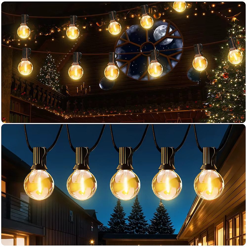 Athlix LED-Lichterkette Solar-LED-Outdoor-Lichterkette mit Fernbedienung G40-Lampen, Vielseitige Lichtmodi, wasserdicht, IP65-Zertifizierung