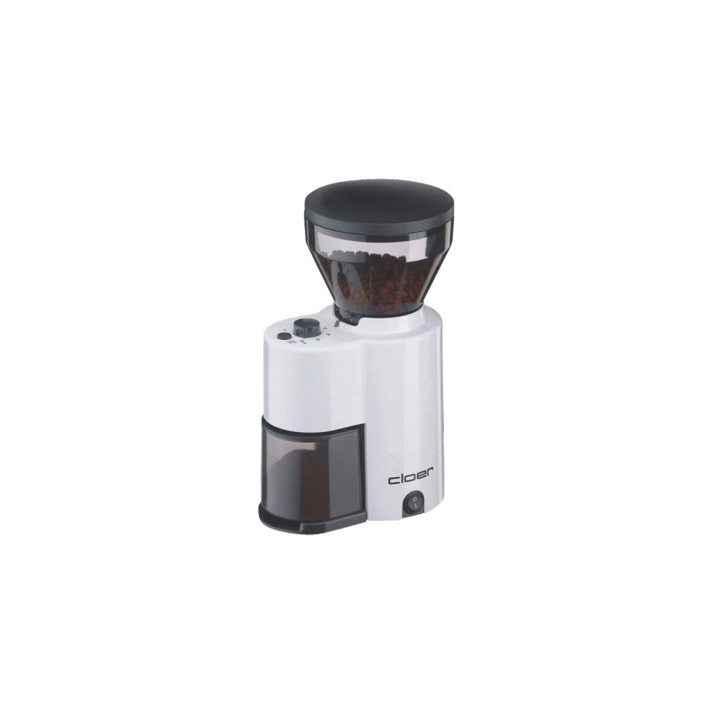 Cloer Kaffeemühle Cloer Kaffeemühle 7521 Weiss - Elektrische Mühle, Kegelmahlwerk, Abnehmbarer Auffangbehälter