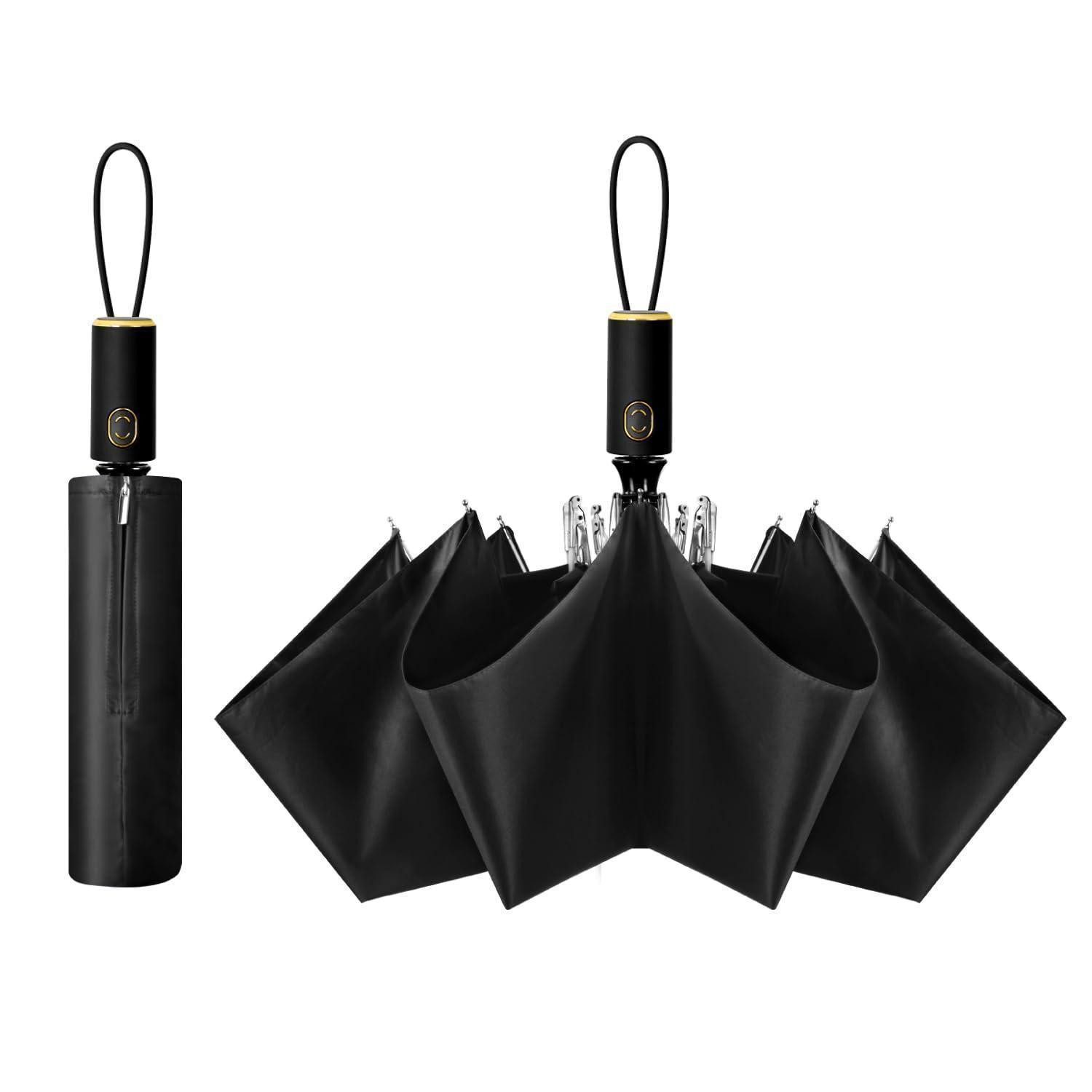 LuxusKollektion Taschenregenschirm Regenschirm Automatik Faltschirm Schwarz