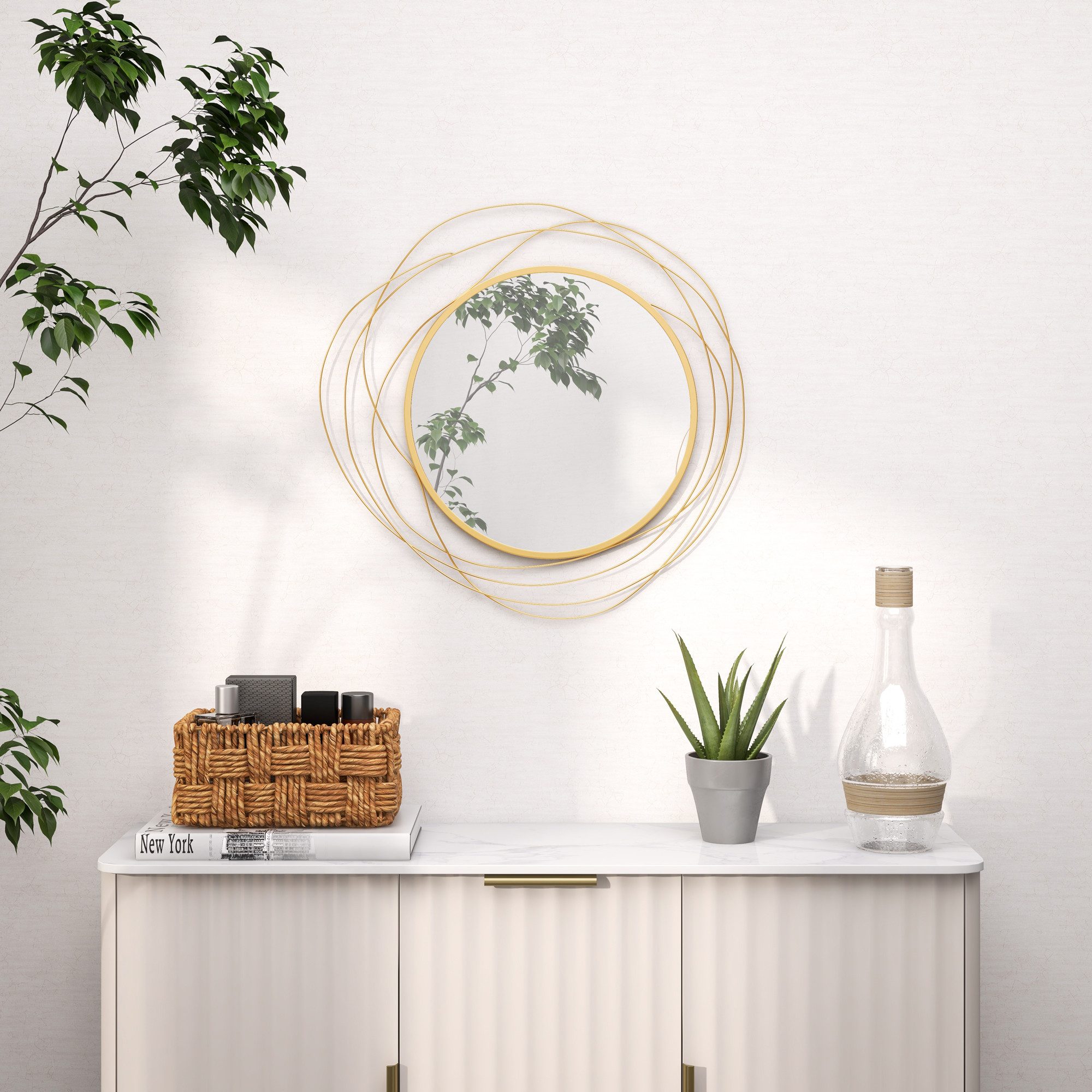 HOMCOM Wandbild Wandspiegel, Metallrahmen, Flurspiegel, für Schlafzimmer, Muster (Wanddekoration, 1 St), für Wohnzimmer, Esszimmer, Büro, Gold