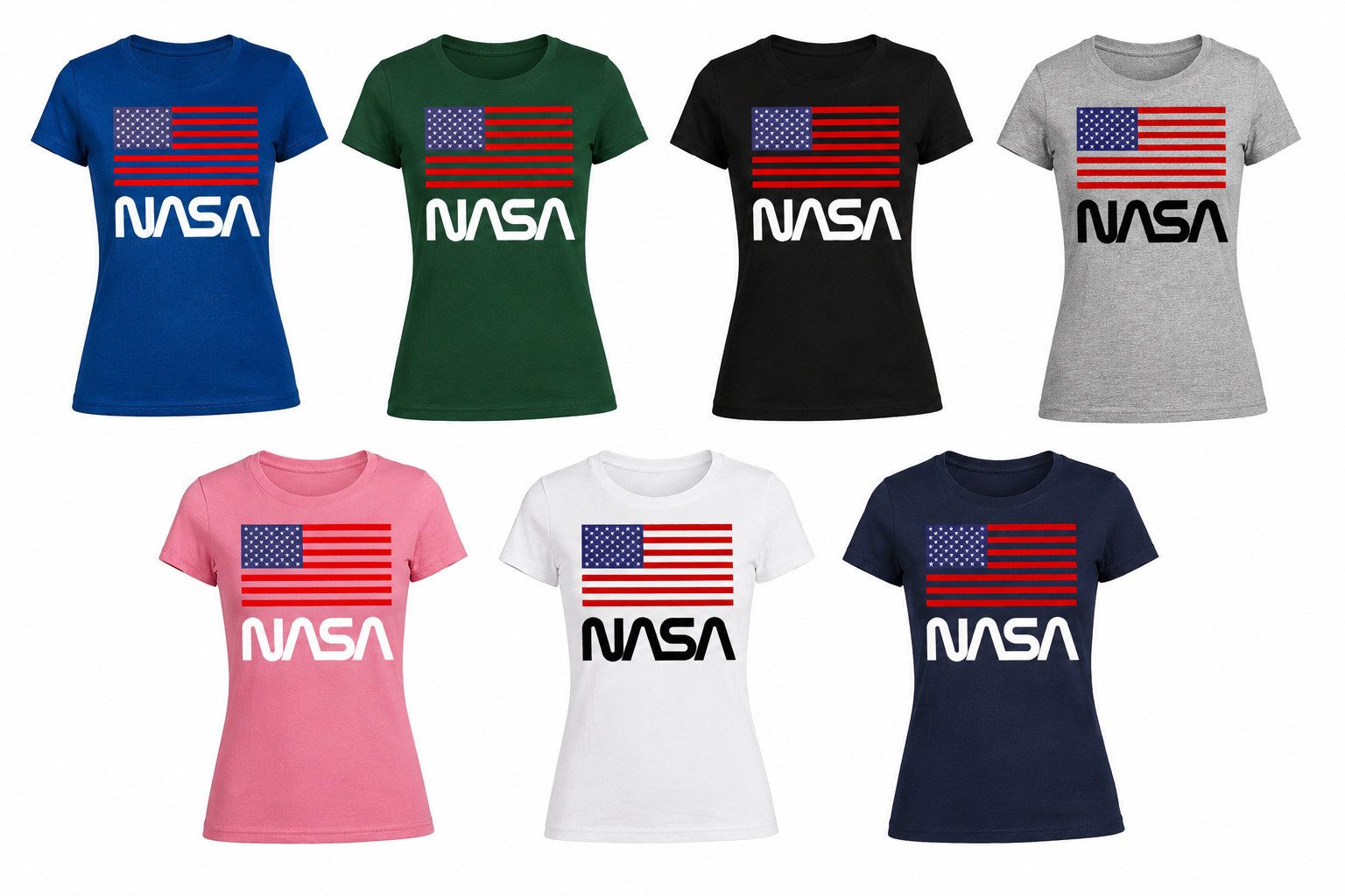 T-Shirt NasaUSA Damen T Shirt NASA Flaggen Print Raumfahrt Motiv Shirt