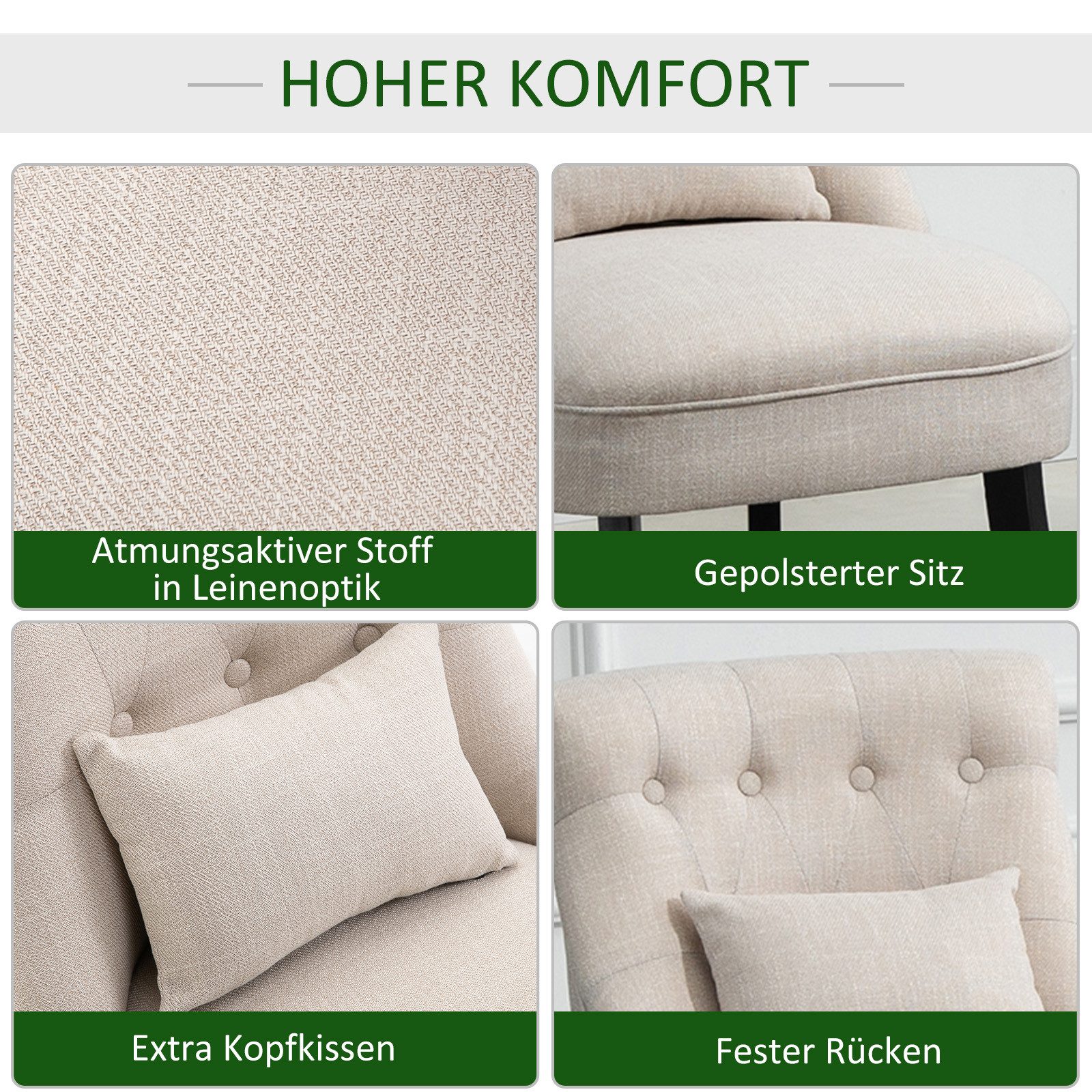 HOMCOM Relaxsessel Wohnzimmer Loungesessel Holzbeine Lesesessel mit Leinenoptik (Fernsehsessel, 1-St., Postersessel), für Wohnzimmer, Schlafzimmer, 52,5 x 69 x  – Bild 4 von 5