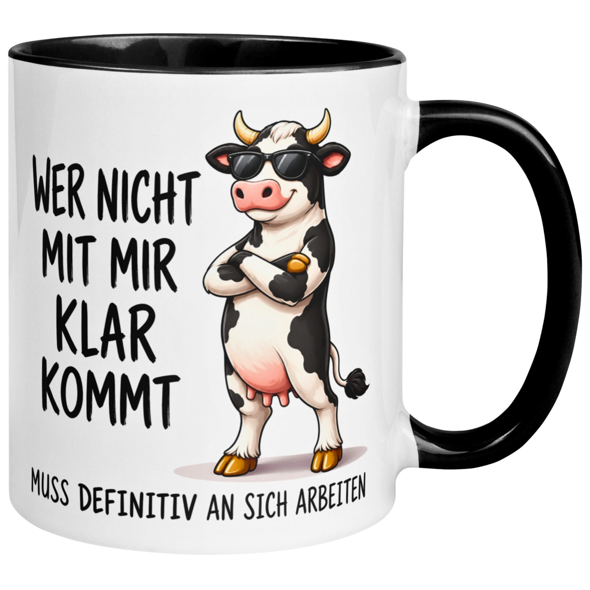 Momentals Tasse Kuh – „Wer nicht mit mir klar kommt“ – lustiger Kuh Geschenk Becher, Gratis Versand · Links-&Rechtshänder · Spülmaschinenfest