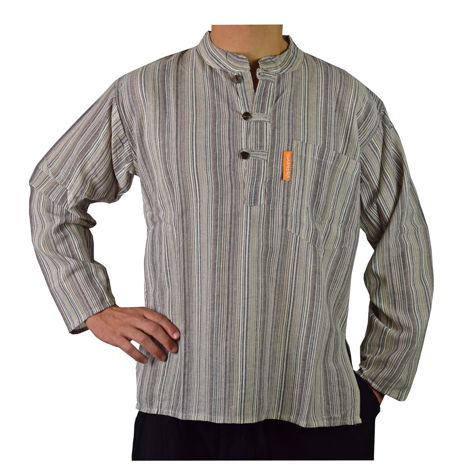 Streifenhemd Herren Kurta Klassisch Gestreift Beige