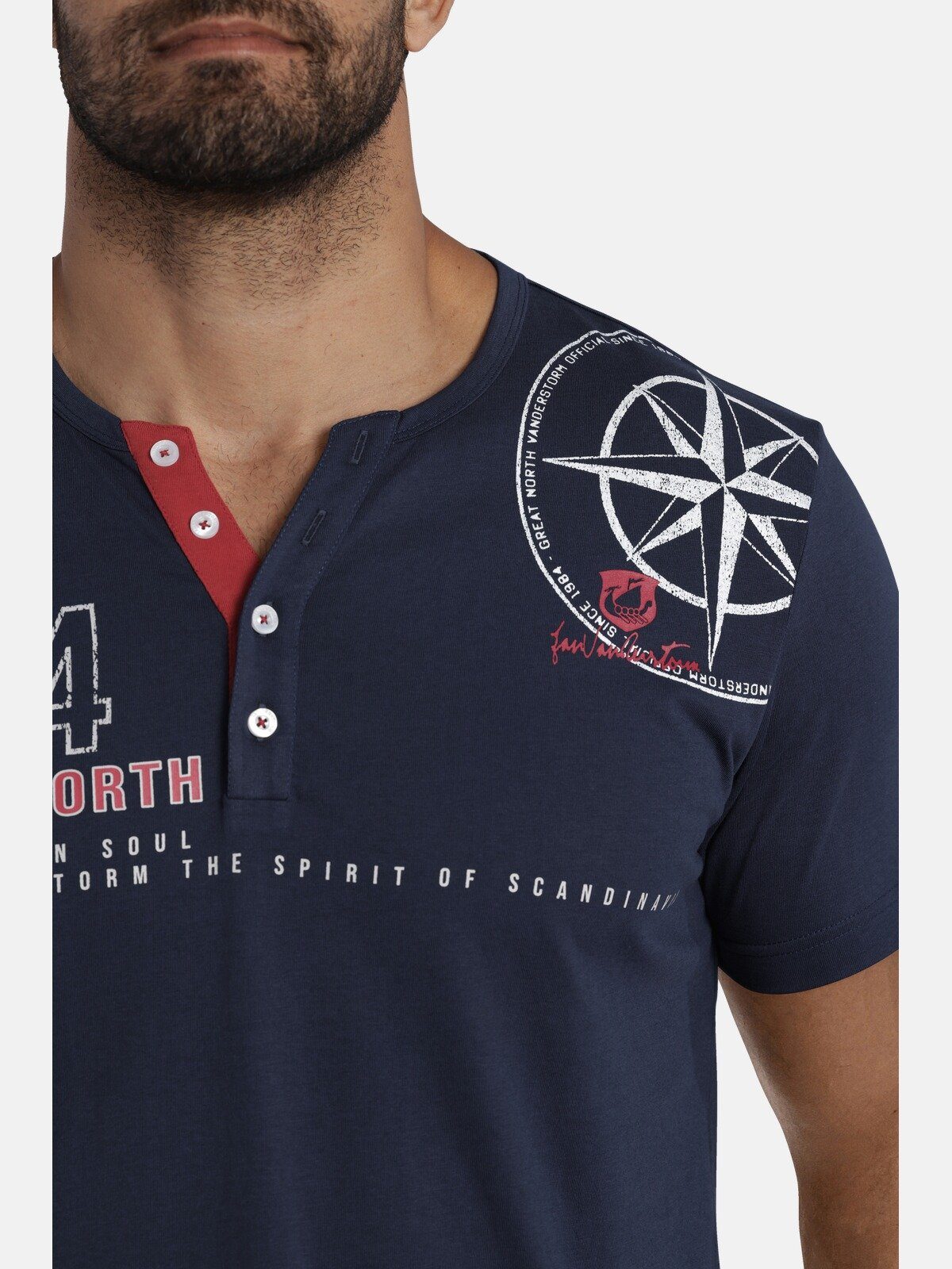 Baseball-Look im Jan Vanderstorm T-Shirt LINDRAD dunkelblau
