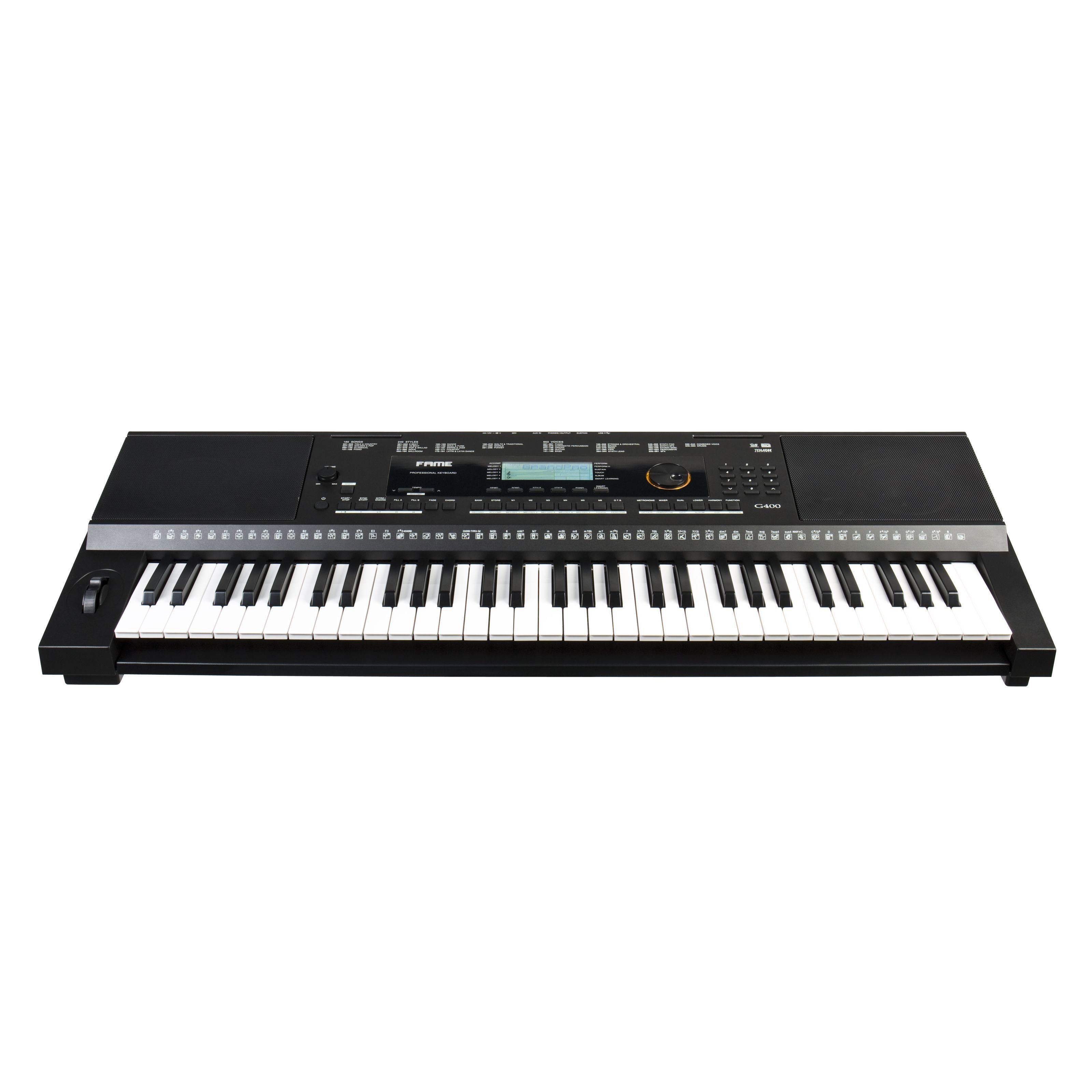 FAME Home-Keyboard (G-400 Keyboard E-Piano mit 128-facher Polyphonie 61 Tasten 240 Styles 653 Sounds anschlagdynamischer Klaviatur Lautsprechern und Hammermecha – Bild 4 von 5