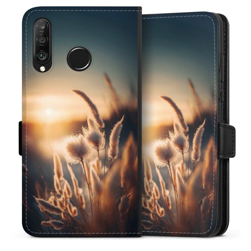 DeinDesign Handyhülle Pampasgras Sonne Natur Beautiful Back Light, Huawei P30 Lite Premium Hülle Handy Flip Case Wallet Cover
