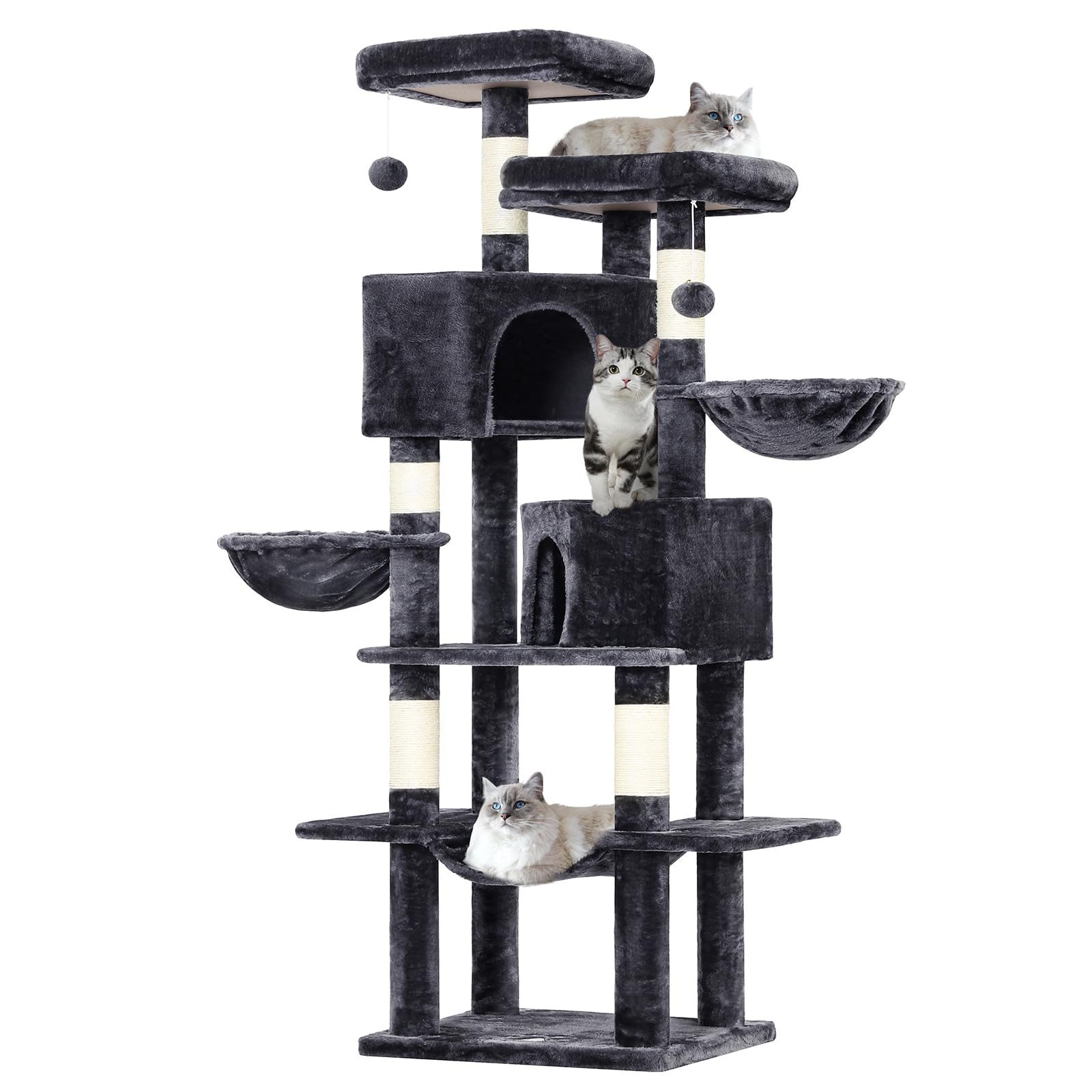 MSMASK Kratzbaum mit Sisalstämme, 2 Plattformen, 2 Katzenhöhlen, 2 Körbe, H günstig online kaufen