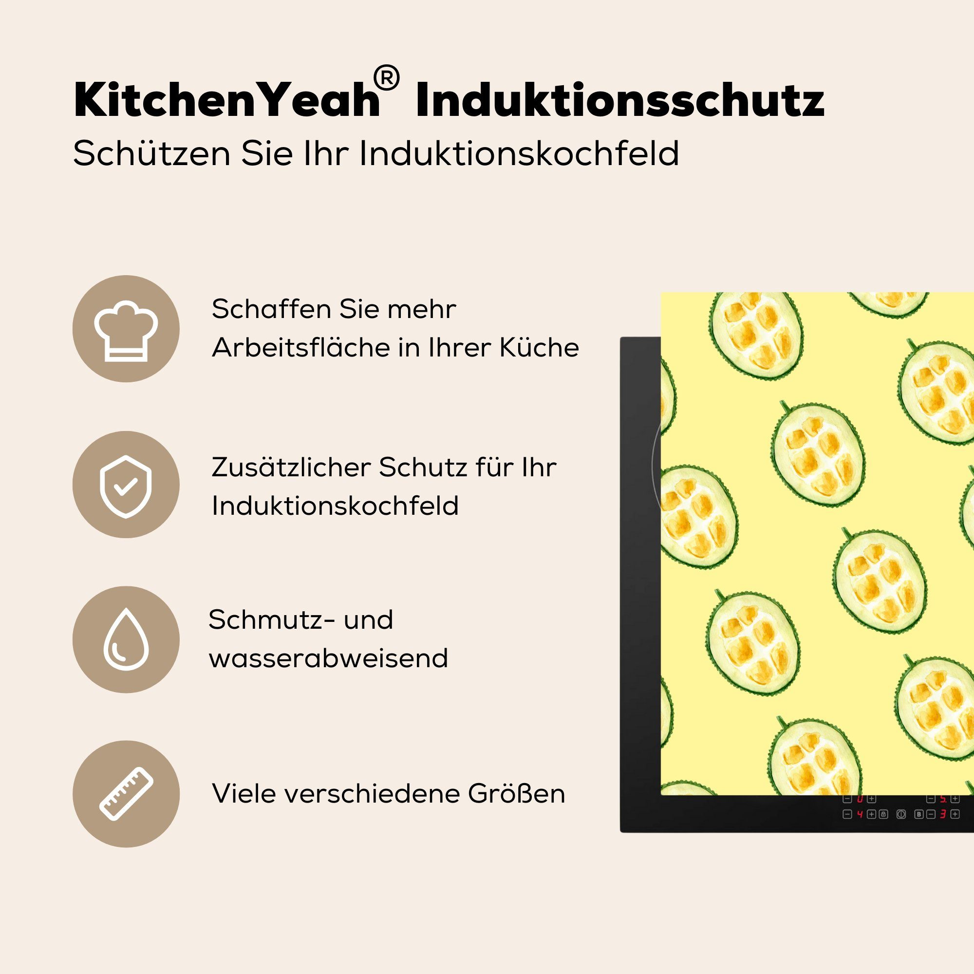 Arbeitsplatte Schablonen Gelb, 78x78 cm, tlg), - MuchoWow Herdblende-/Abdeckplatte (1 küche Ceranfeldabdeckung, Vinyl, - für Obst