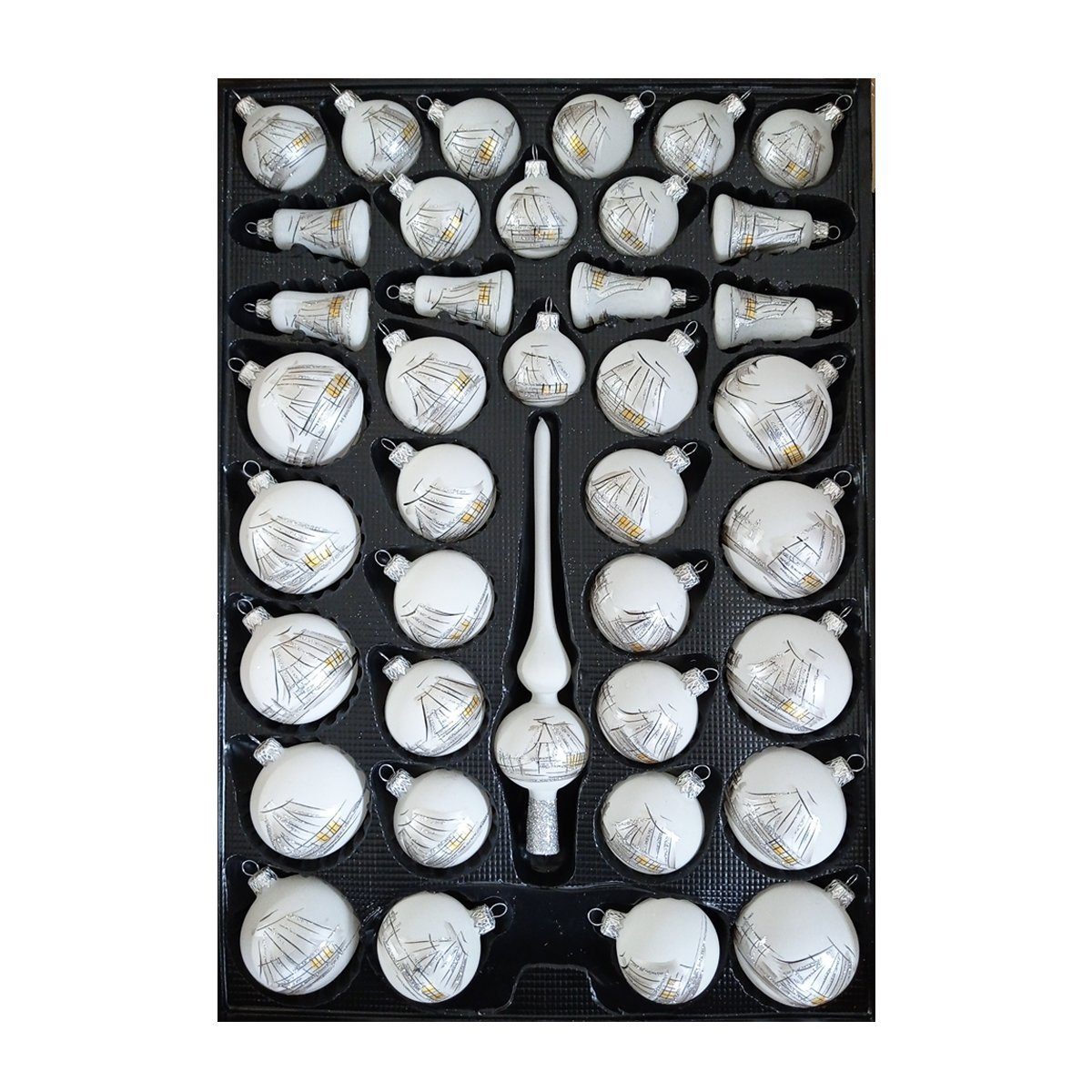 Nostalgie Christbaumschmuck Thüringen Christbaumschmuck SET Christbaumschmuck Glas WEIß Haus (39-tlg)