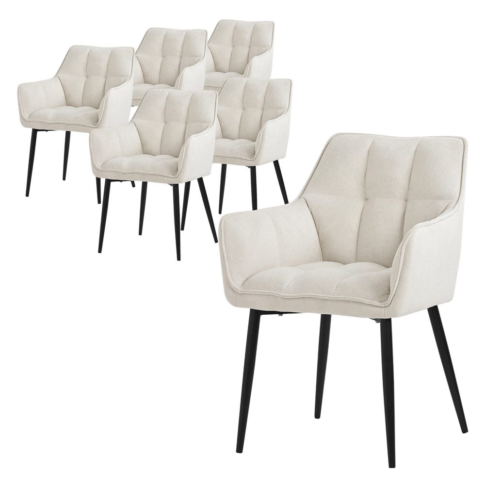ML-DESIGN Polsterstuhl Esszimmerstuhl mit dickem gepolsterter Sitz Rücken- und Armlehnen (6 St), Wohnzimmerstuhl aus Frotteestoff Creme Loungesessel Küchenstuhl
