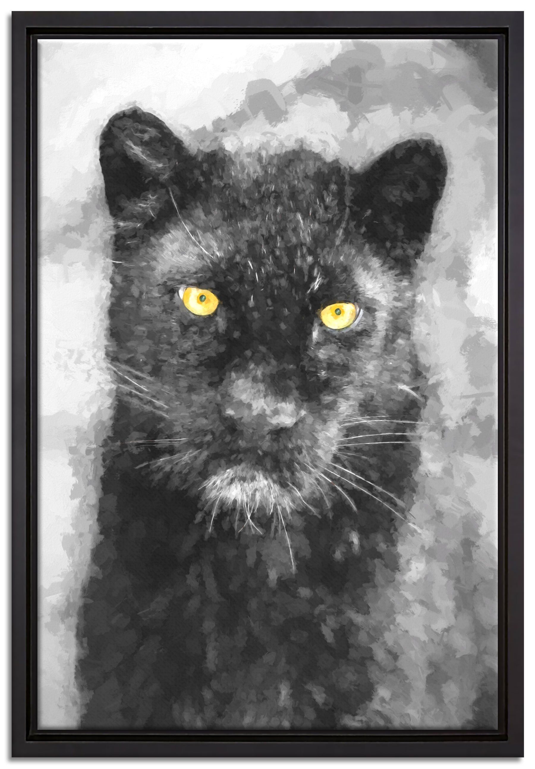 Pixxprint Leinwandbild prächtiger Panther, Wanddekoration (1 St), Leinwandbild fertig bespannt, in einem Schattenfugen-Bilderrahmen gefasst, inkl. Zackenaufhänger