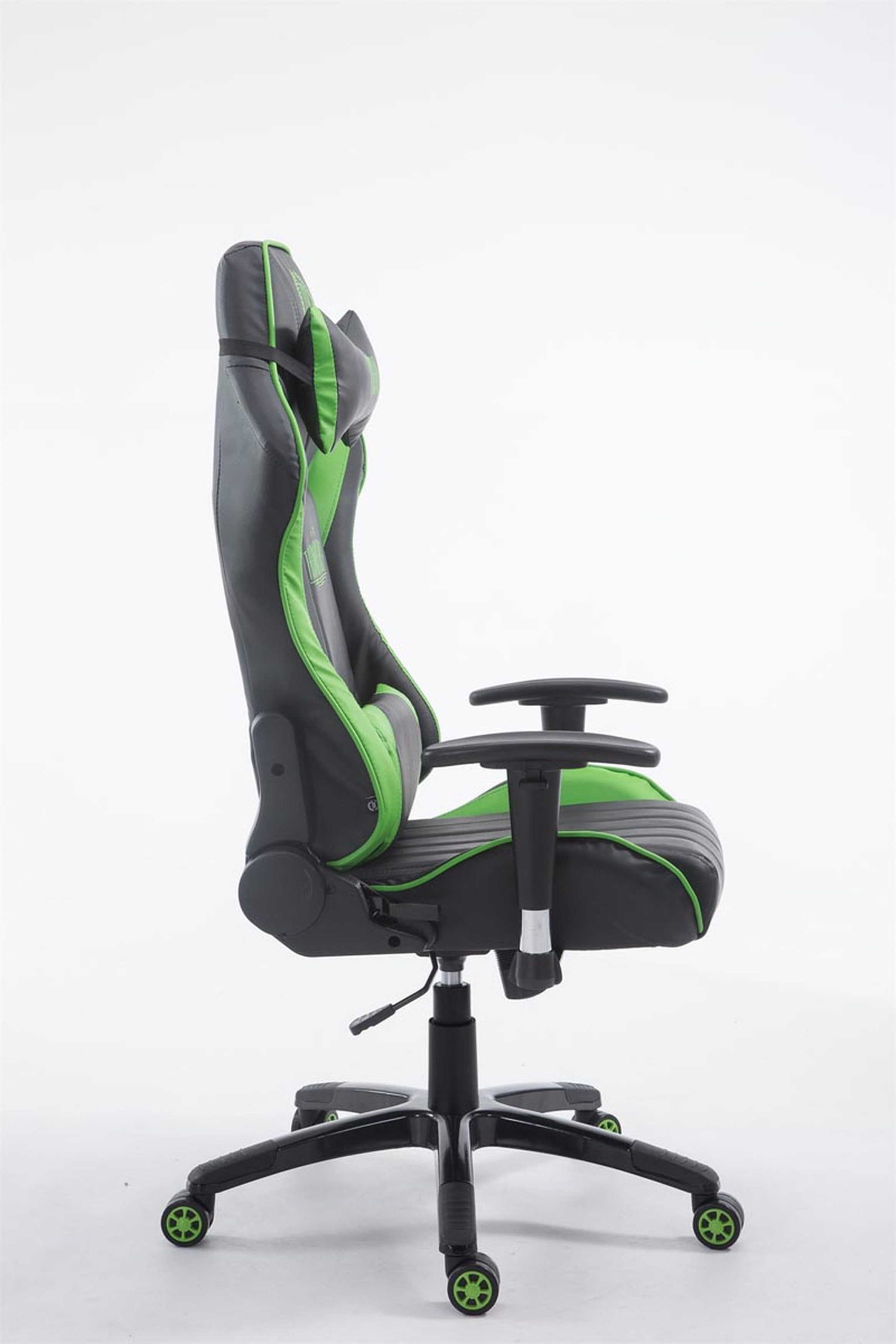 TPFLiving Gaming-Stuhl Shiva 2 mit bequemer Rückenlehne - höhenverstellbar und 360° drehbar (Schreibtischstuhl, Drehstuhl, Gamingstuhl, Racingstuhl, Chefsessel), Gestell: Kunststoff schwarz - Sitzfläche: Kunstleder Schwarz/Grün