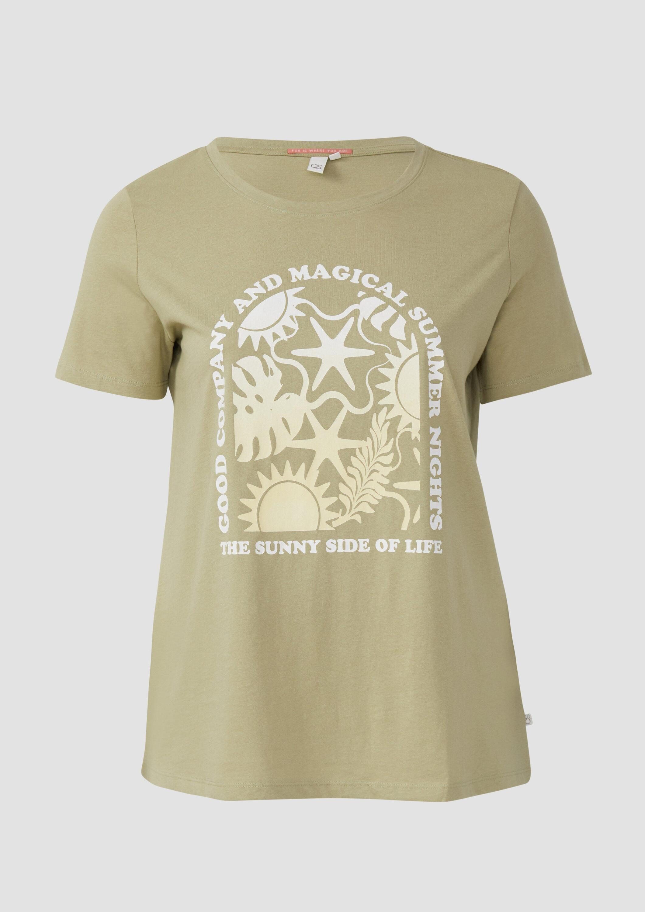 QS Kurzarmshirt T-Shirt Baumwoll T-Shirt mit Frontprint