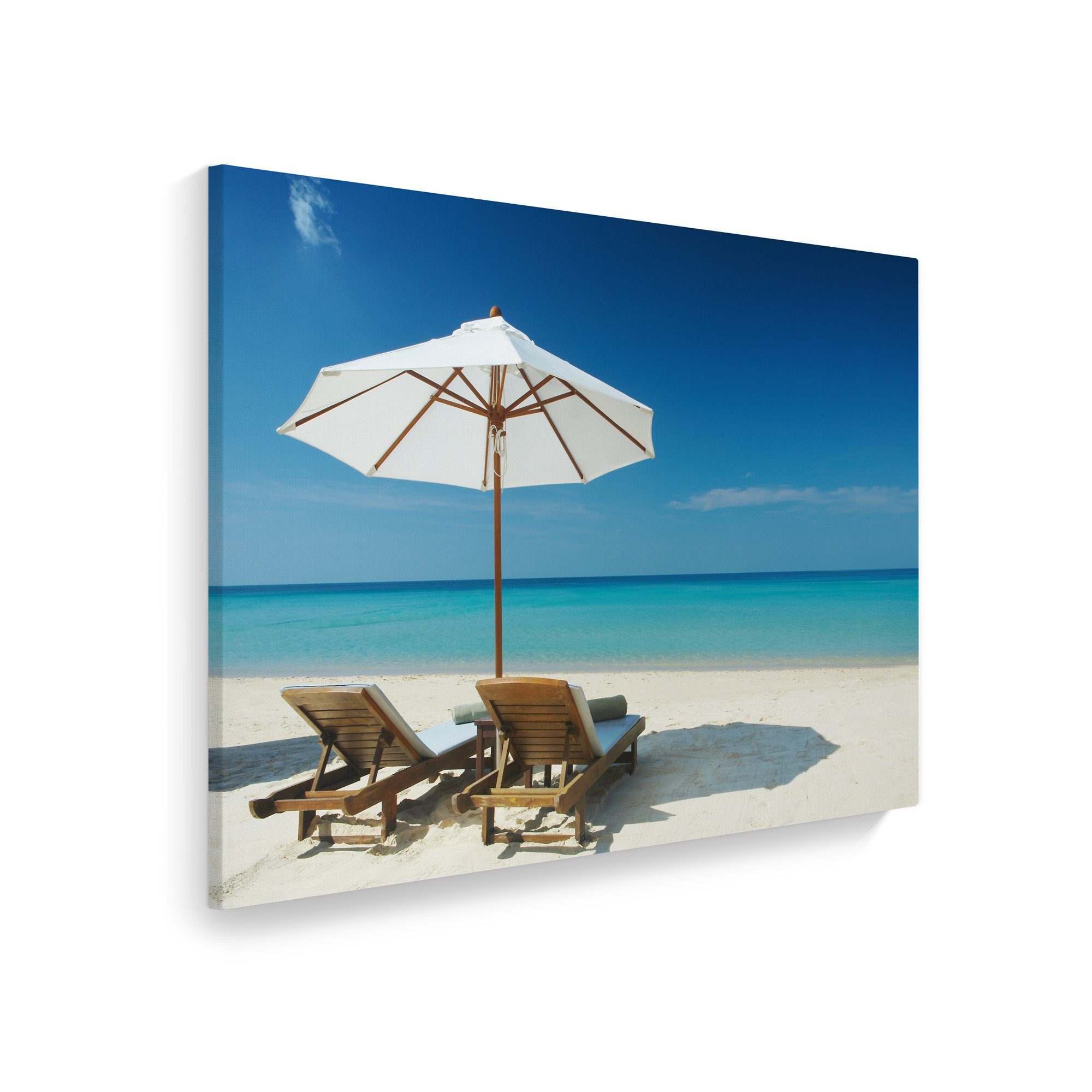 WallSpirit Leinwandbild »Strand mit Liegestühlen - XXL Wandbild«, Leinwand  geeignet für alle Wohnbereiche