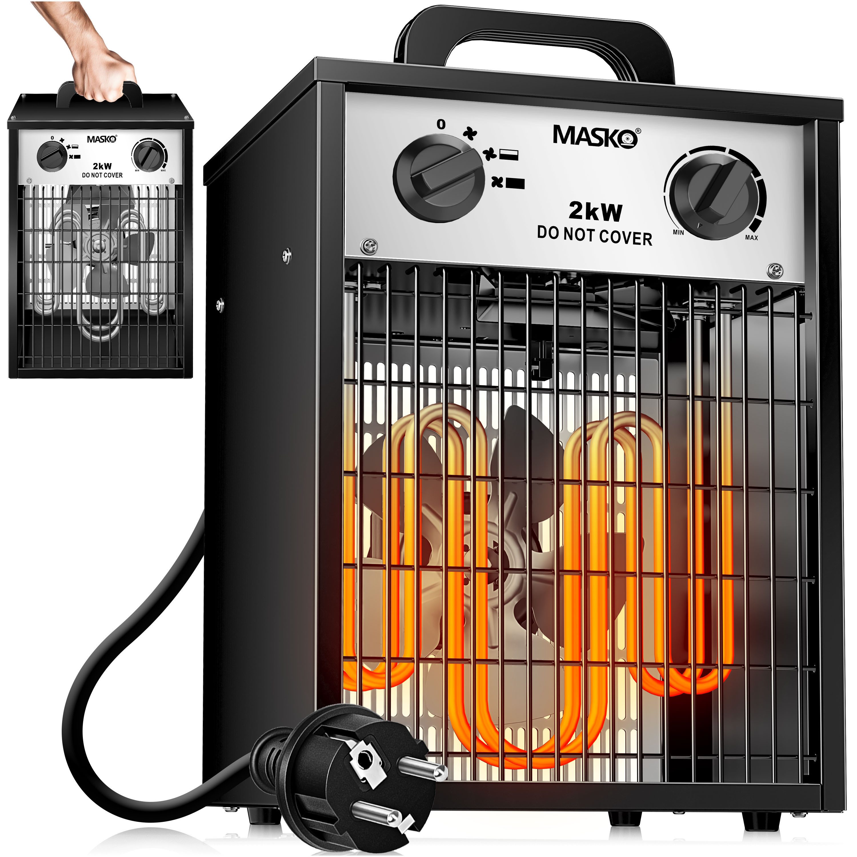 MASKO Heizgerät, 2000 W, Elektroheizer Тепловентиляторы Bauheizer mit integriertem Thermostat