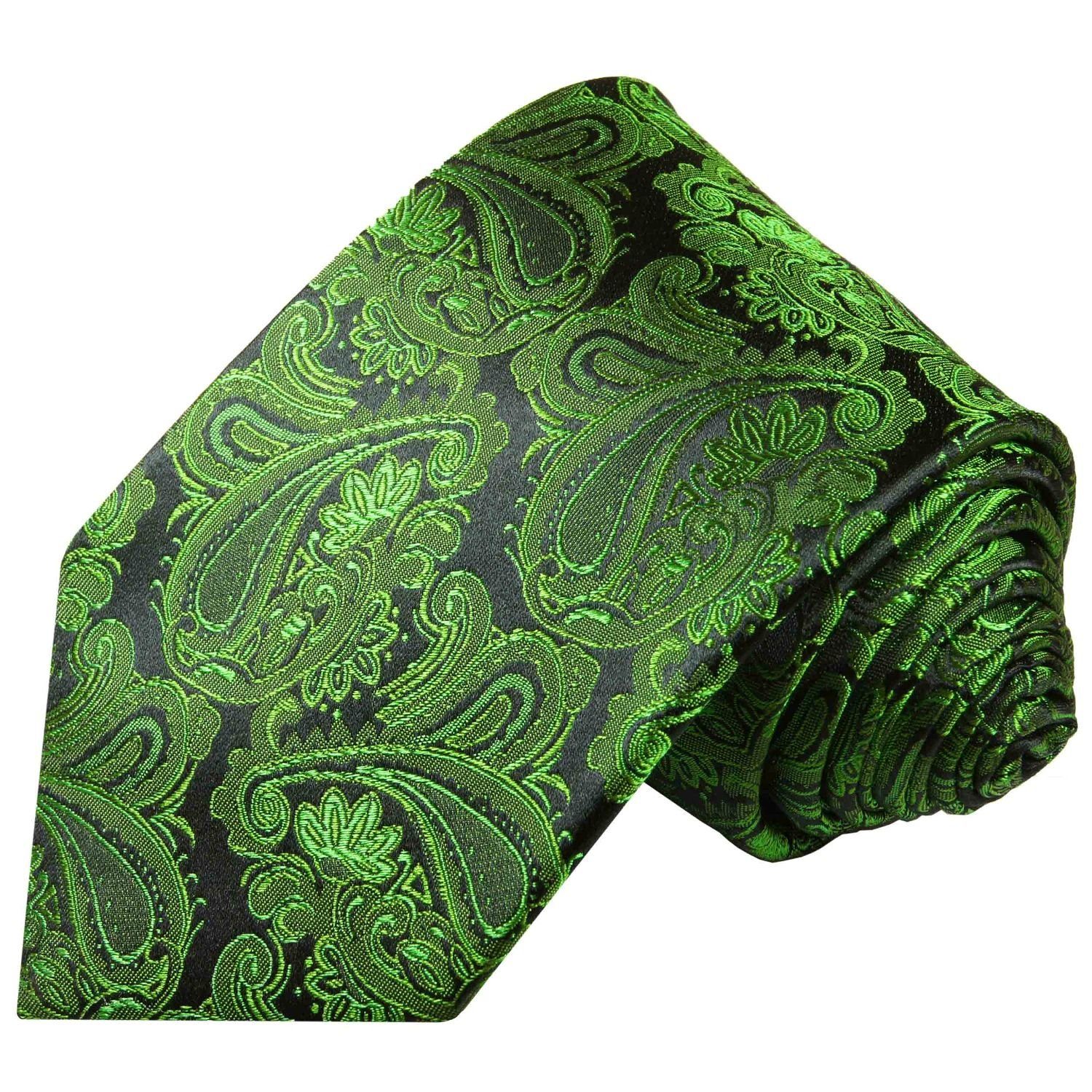 Paul Malone Krawatte Herren Seidenkrawatte Schlips modern paisley 100% Seide Breit (8cm), grün schwarz 379