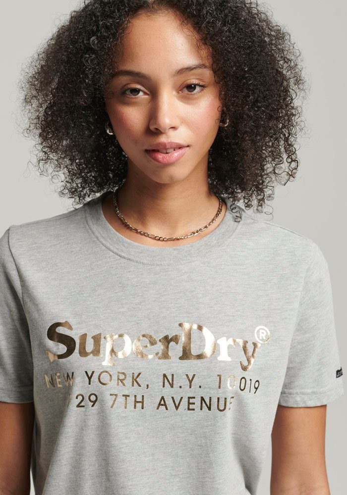 Superdry Kurzarmshirt Metallic grau mit Print