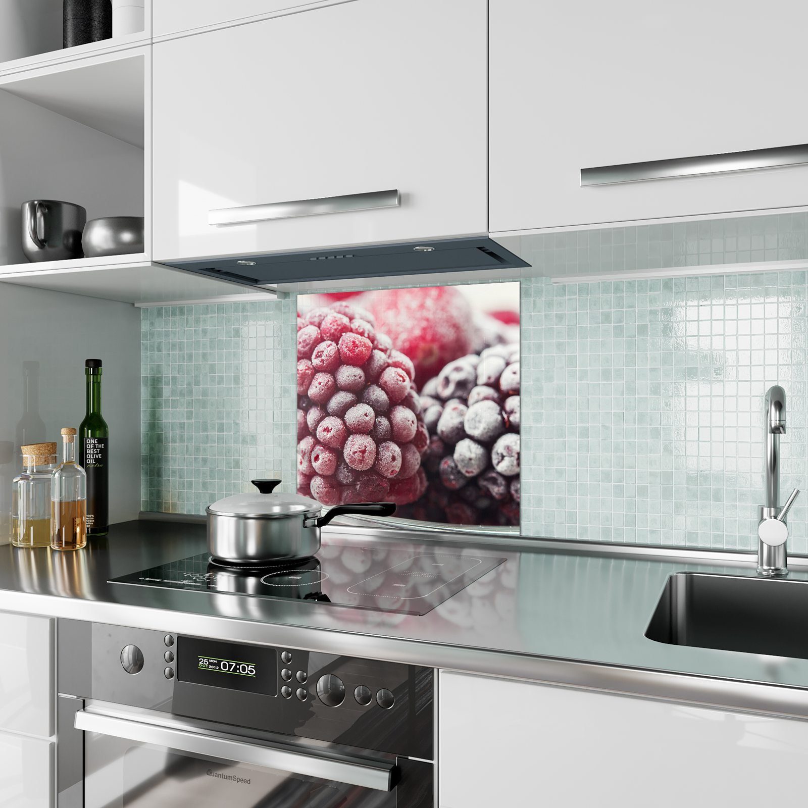 Küchenrückwand von Küchenrückwand mit Motiv Nahem Glas Primedeco Spritzschutz Gefrorene Beeren