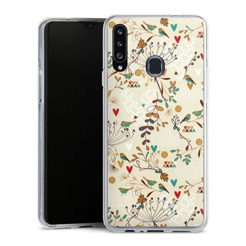 DeinDesign Handyhülle Retro Vogel Blumen Floral Wilderness, Samsung Galaxy A20s Silikon Hülle Bumper Case Handy Schutzhülle