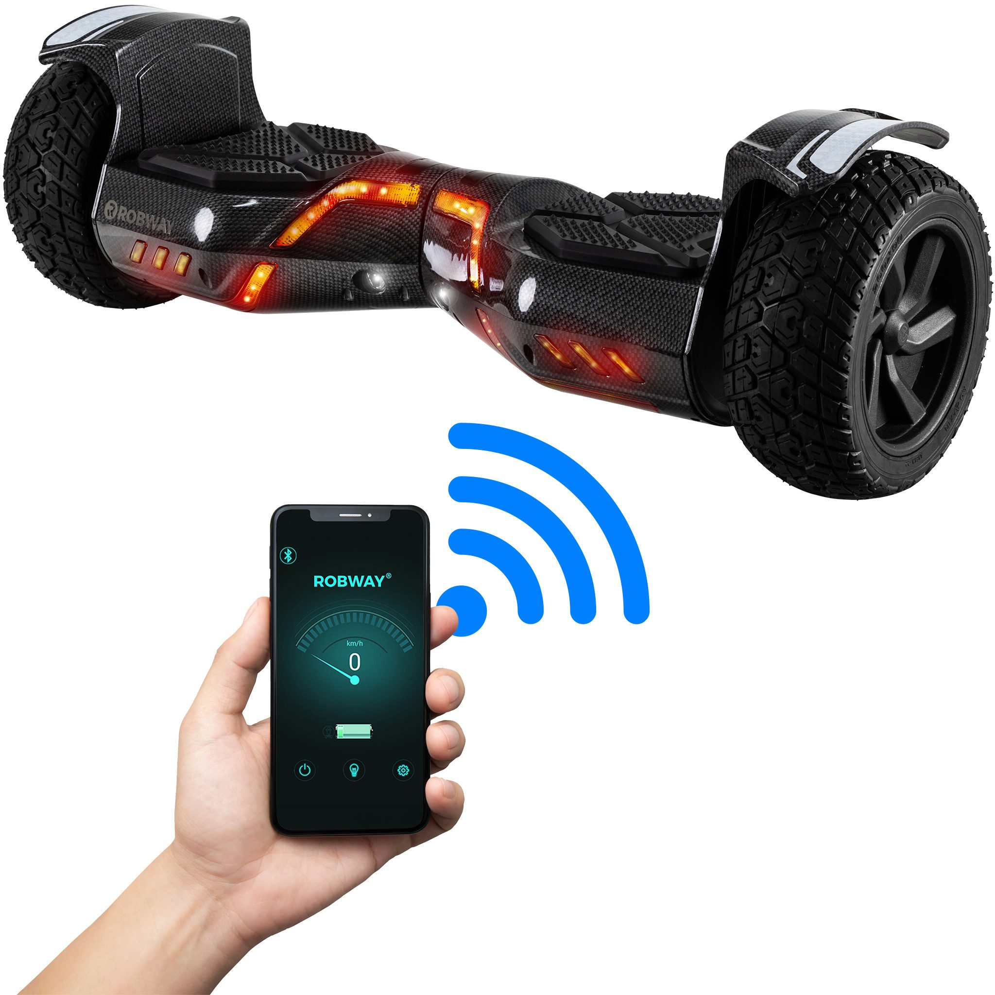 Robway Balance Scooter 8,5” Hoverboard Offroad X2, Samsung Akku & Bluetooth Lautsprecher, 700 W, (Einzelartikel), App-kompatibel / integrierte Bluetooth-Lautsprecher LED-Beleuchtung