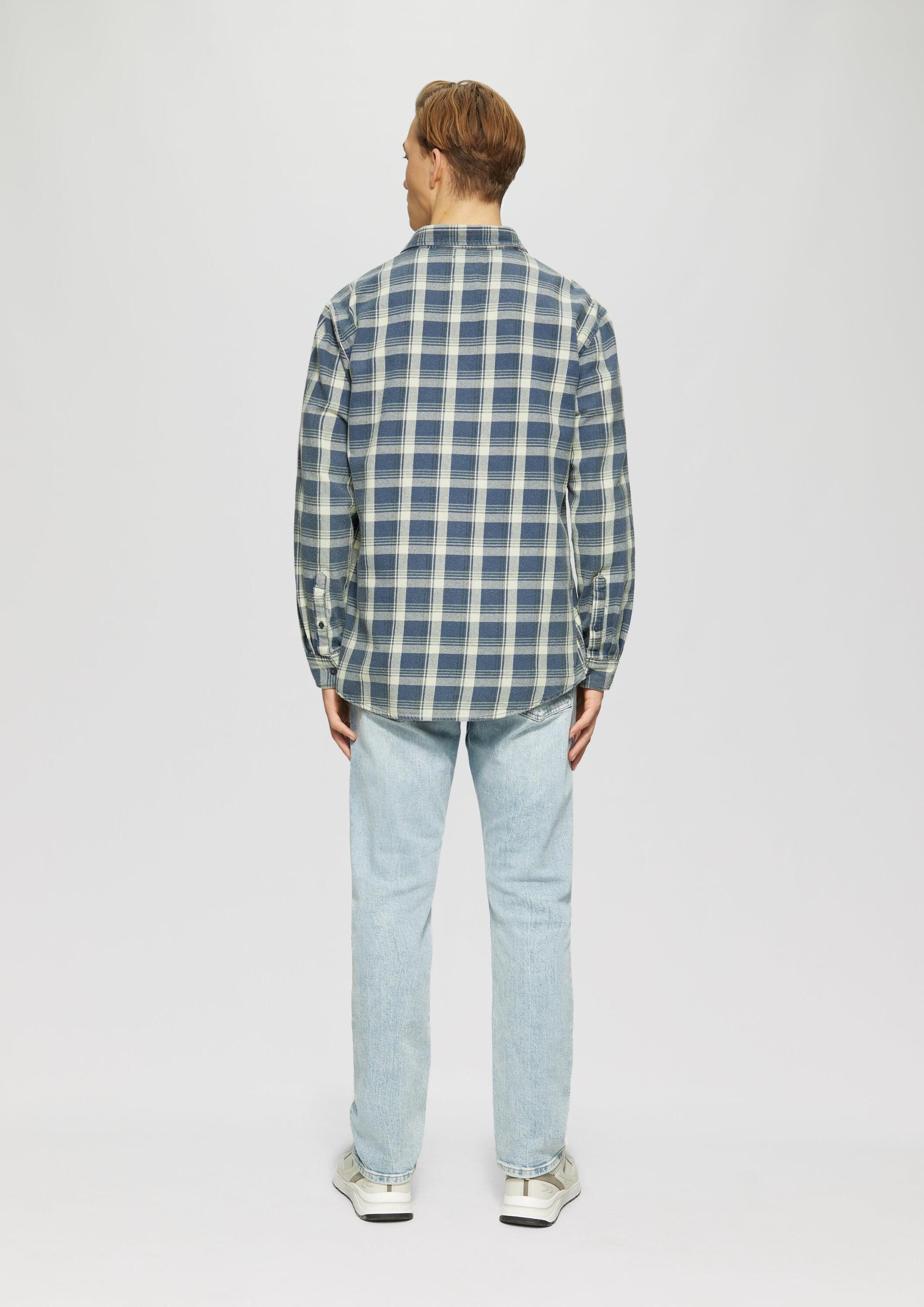 QS Langarmhemd Hemd Regular Fit: Gewaschenes Flanell-Hemd mit Karo-Muster