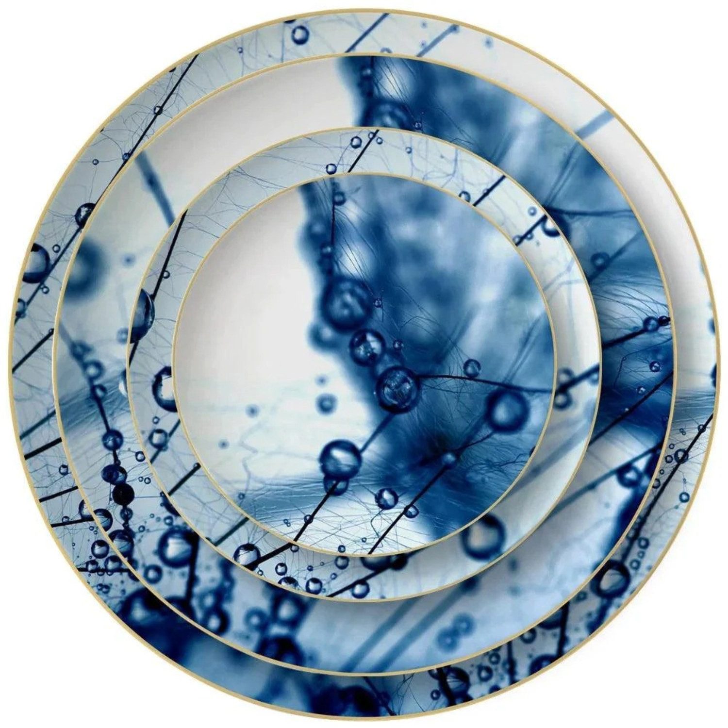 Quality Elegance Teller-Set Luxuriöses Blue Crystal Dewdrops Muster Geschirrset (4-tlg)