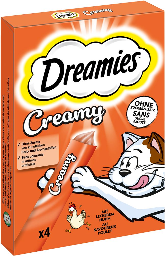 Dreamies DREAMIES™ CREAMY Multipack Huhn 4 x 10g, Snack für: Katze