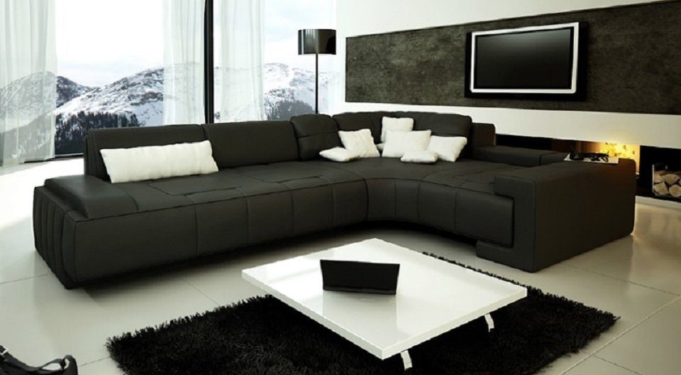 JVmoebel Ecksofa Leder Modern Couch Wohnlandschaft Ledersofa Sofa L-Form Rot Ecke Schwarz