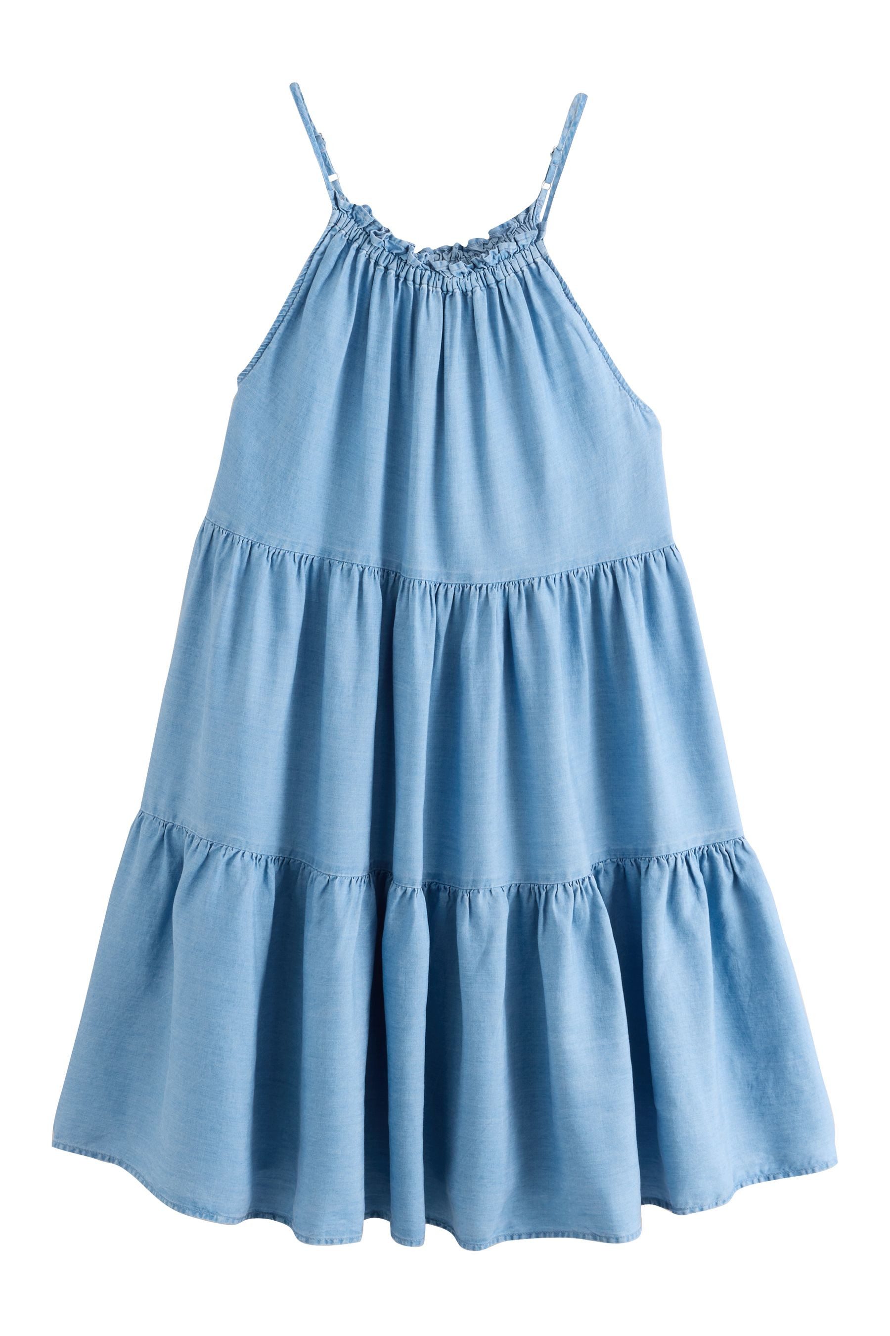 Next Jeanskleid Gestuftes Denim-Trägerkleid in Minilänge (1-tlg)