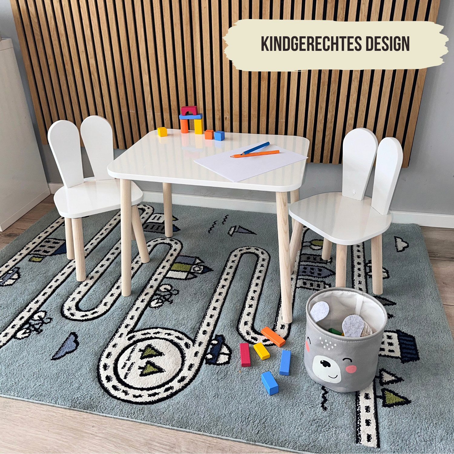 Malino Kindersitzgruppe Kindertisch mit 2 Stühlen, Sitzgruppe für Kinder ab 2 Jahre