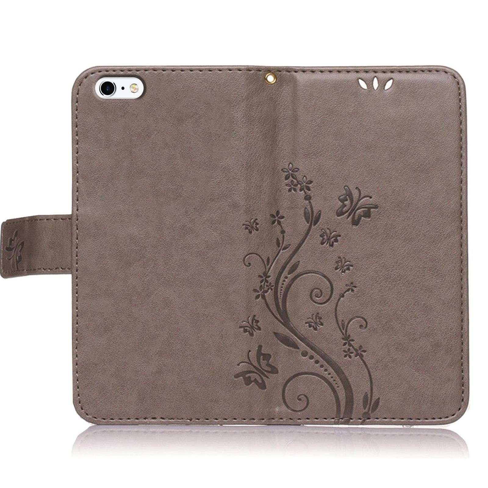 Numerva Handyhülle Bookstyle Flower für Apple Iphone 6, Handy Tasche Schutzhülle Klapphülle Flip Cover mit Blumenmuster