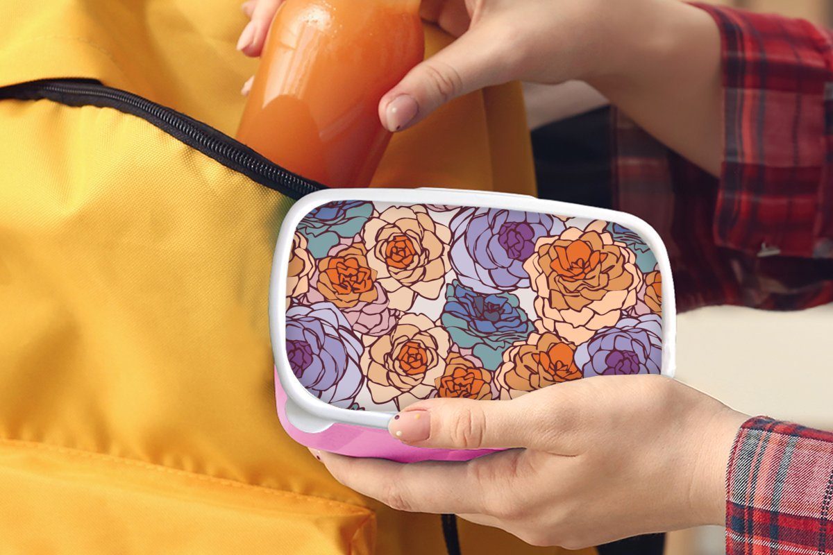 MuchoWow Lunchbox Karte - für Erwachsene, Jugendstil, Mädchen, Kunststoff rosa Snackbox, Brotdose Blume Kinder, (2-tlg), Kunststoff, Brotbox 