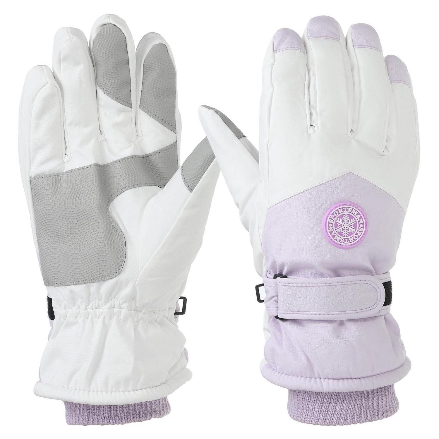 LuxusKollektion Skihandschuhe Ski Schneehandschuhe Herren Lila/Weiss 27x12.5cm (1-St)