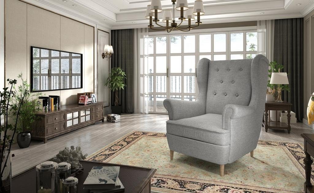 JVmoebel Sessel Sessel Design Couch Sofa Sitzer Leder Lounge Club Polster Luxus Grau