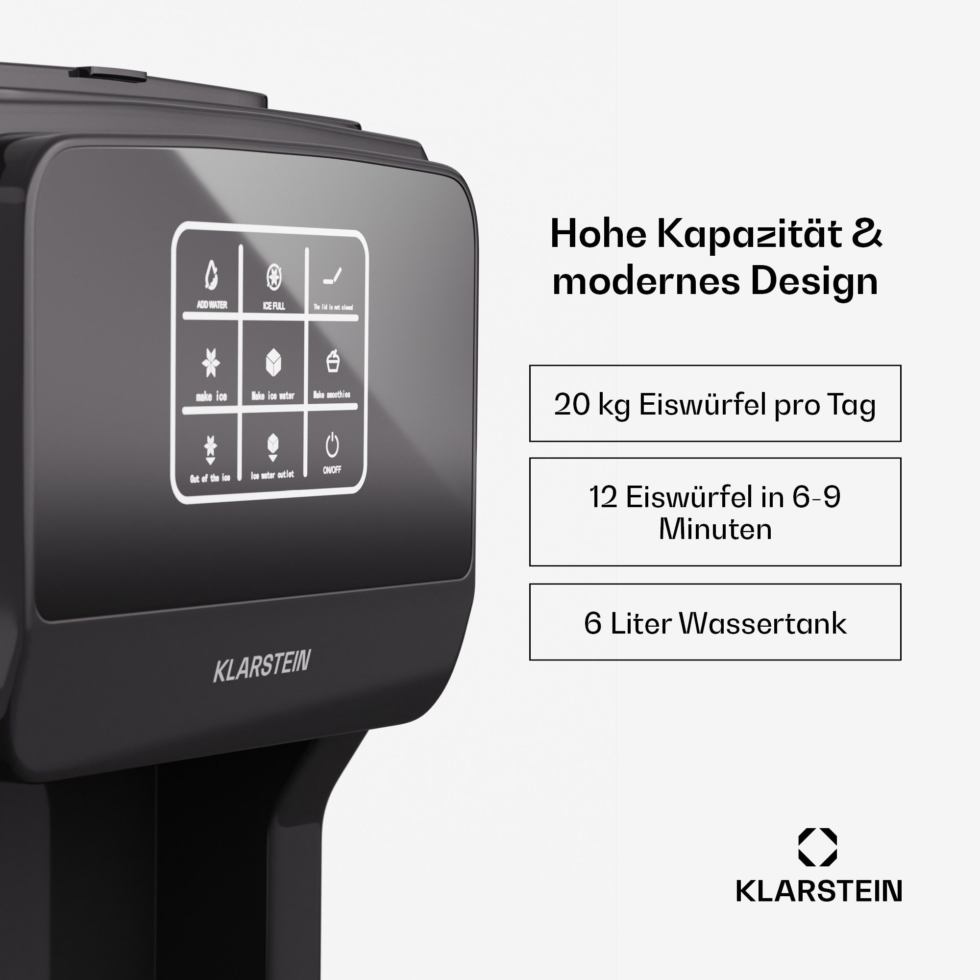 Klarstein Eiswürfelmaschine ArcticBlend 3in1 Eismaschine Bullet Crushed Ice 20 kg/24h 6 L, Eiswürfelbereiter Eiswürfelmaschine 3-in-1 mit Wasserspender 6 Liter