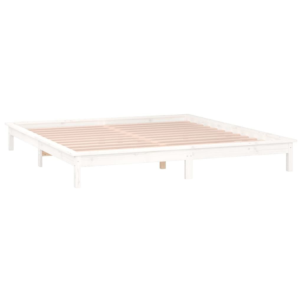 vidaXL Bettgestell 200 x 200 cm Massivholzbett mit LEDs Weiß 200x200 cm Bett Bettrahmen B